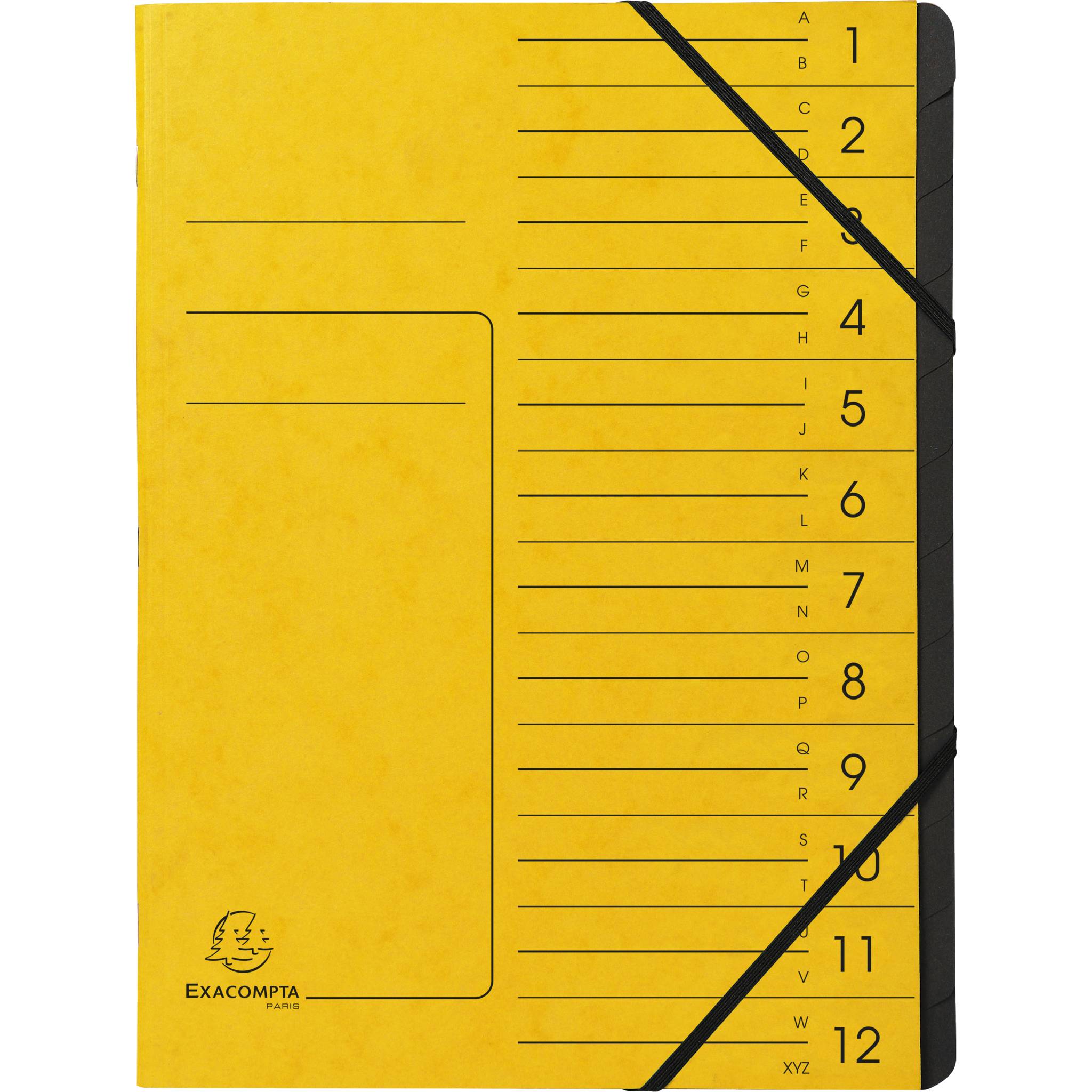 Exacompta 10x Ordnungsmappe + Gummizug innen schwarz 12 Fächer A4 Gelb 541209E