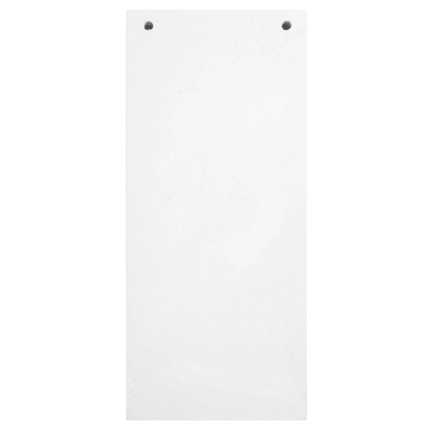 Leeres weißes rechteckiges Panel mit zwei kleinen schwarzen Punkten in der Nähe der oberen Ecken, das einem einfachen Hängeschild oder einer Tafel ähnelt.