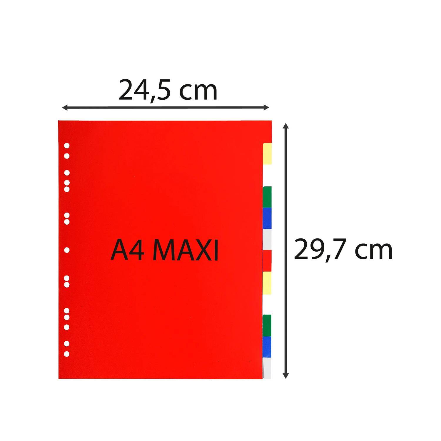 Rotes A4 MAXI-Ordnermappencover mit 24,5 cm Breite und 29,7 cm Höhe, mit Registerlasche und Lochung.
