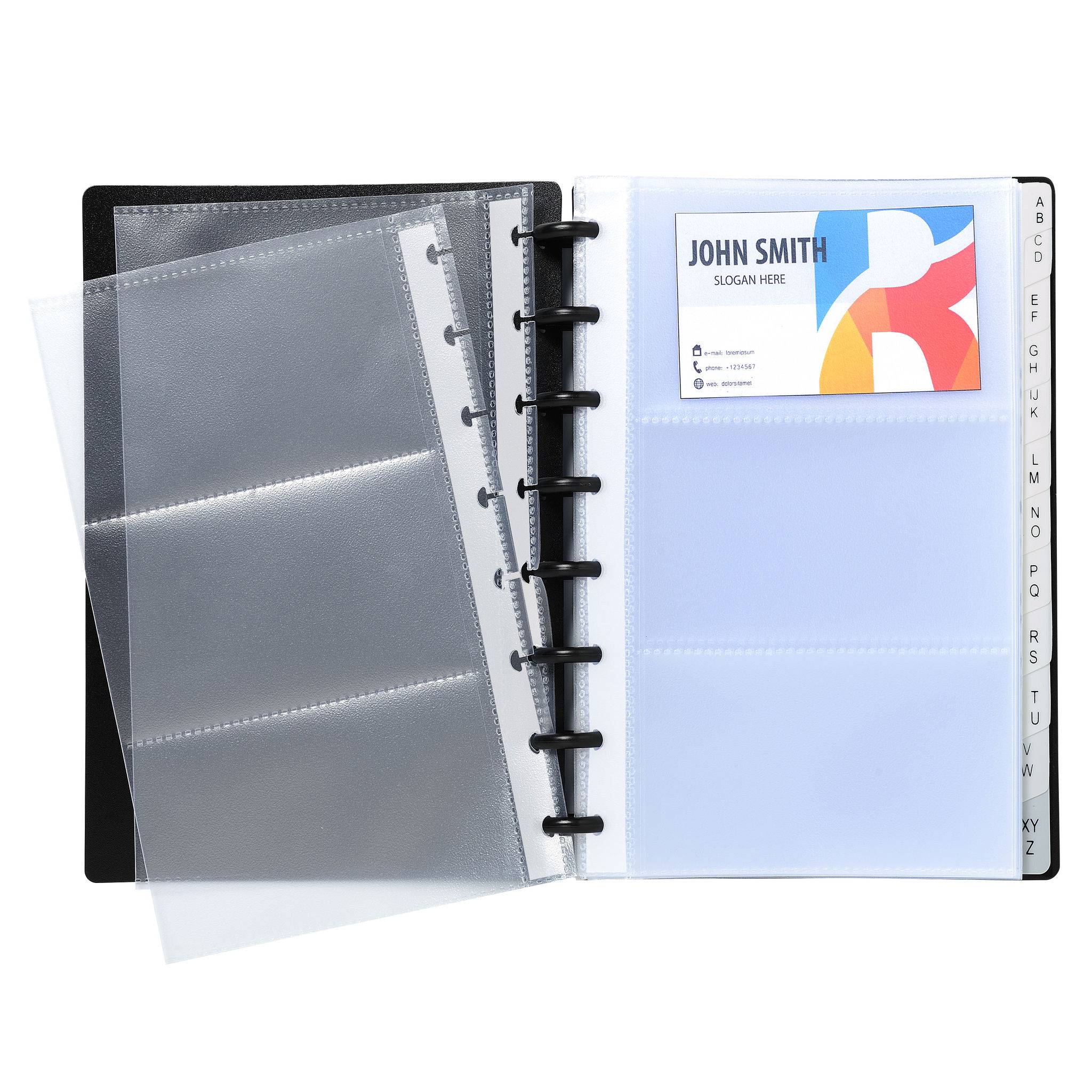 Exacompta 5x Visitenkartenbuch + Ringen PP 800µ für 120 Karten, Schwarz, 75151E