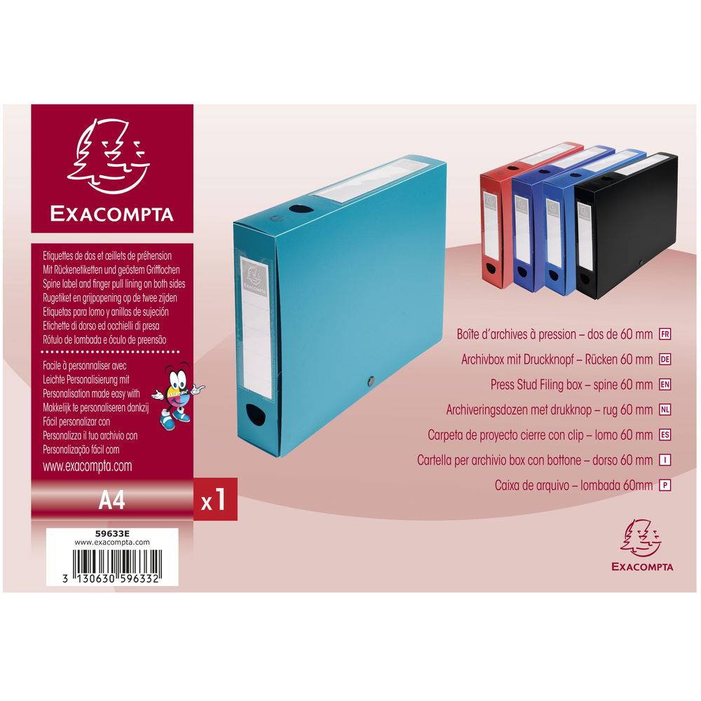 Exacompta 10x Archivbox + Knopf, PP 700µ, Rücken 60mm, A4, Grün, 59633E
