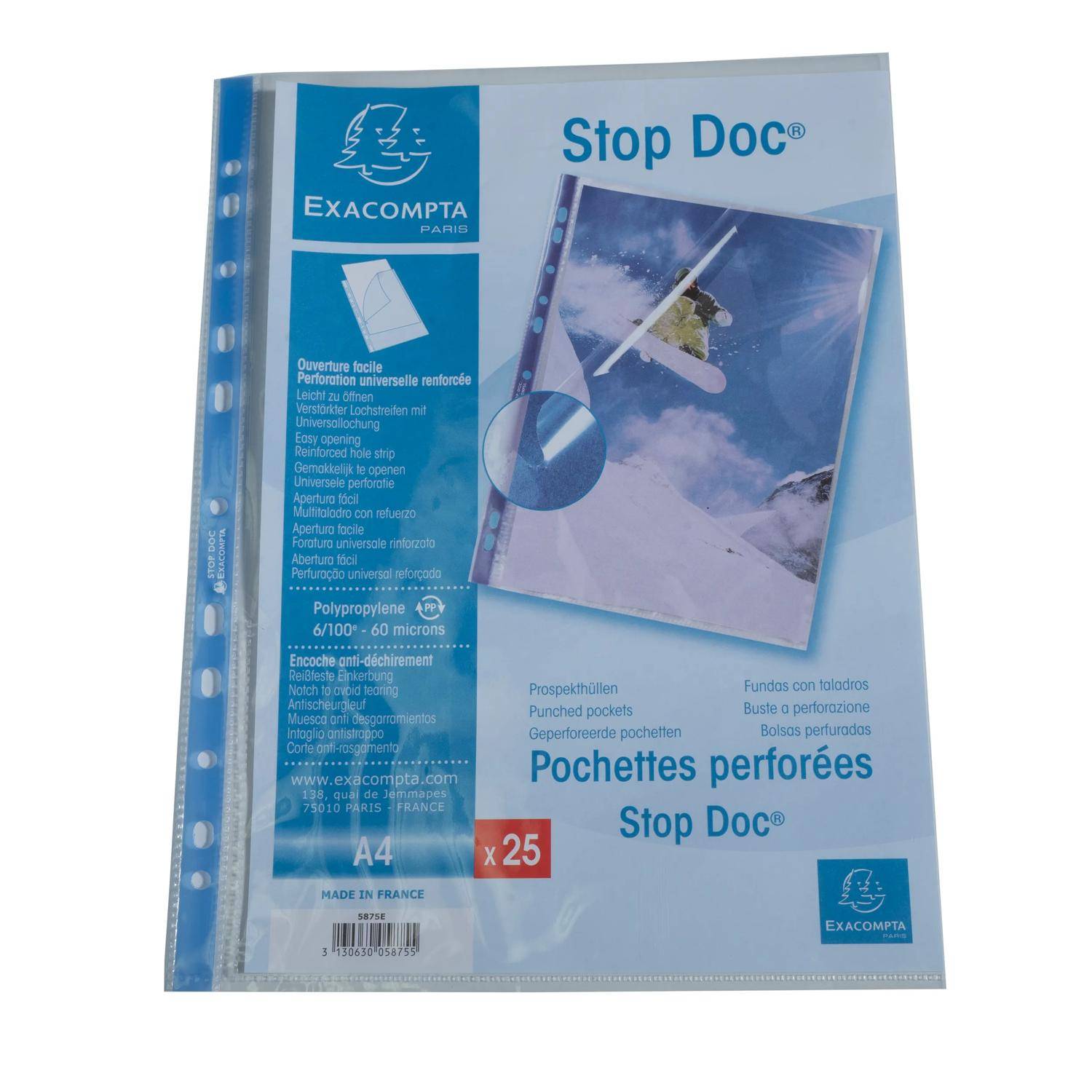 Exacompta 4x 25 Prospekthüllen gelocht Stop Doc glattem PP 60µ A4 Kristall 5875E