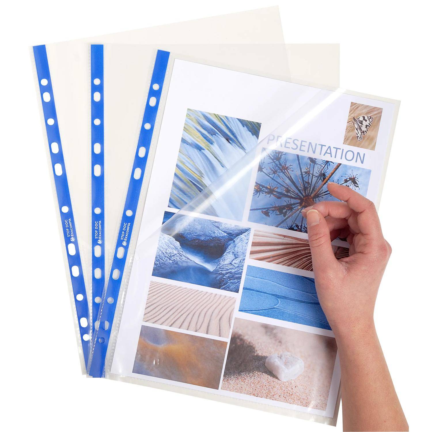 Exacompta 4x 25 Prospekthüllen gelocht Stop Doc glattem PP 60µ A4 Kristall 5875E