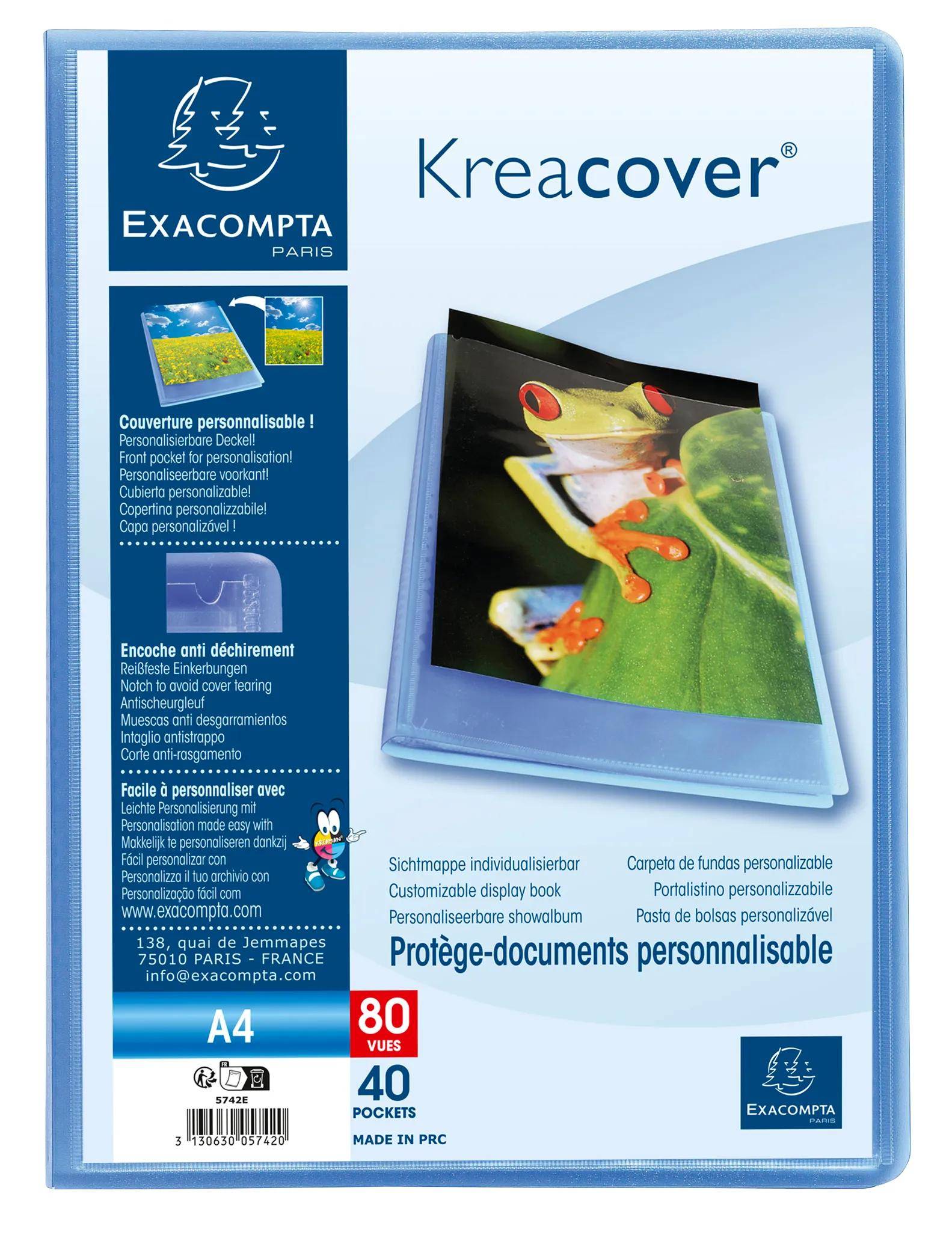 Exacompta 10x Sichtmappe PP 500µ + 40 Hüllen Kreacover , A4, Blau, 5742E