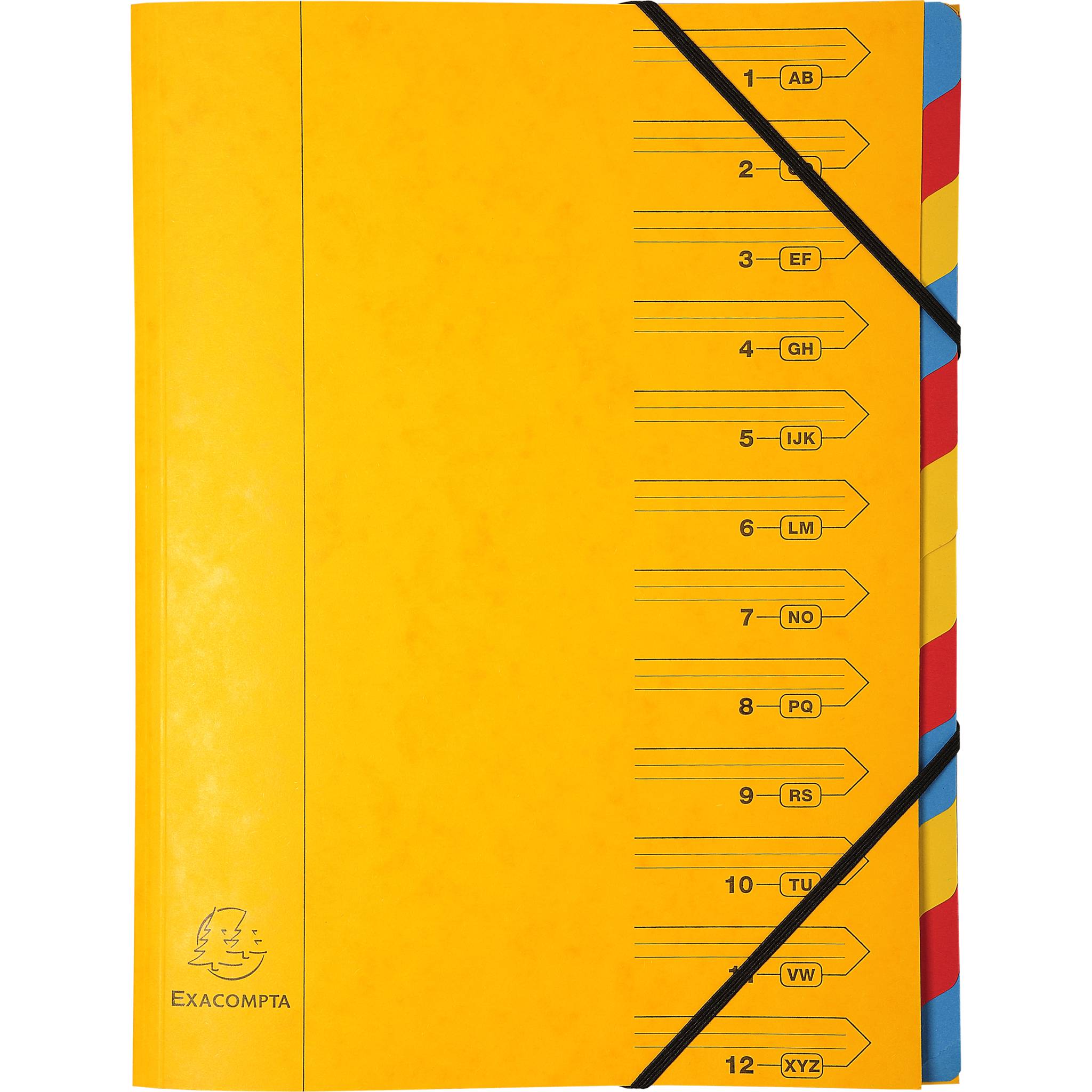 Exacompta 8x Ordnungsmappe Karton 355g/m2 + Gummizug 12 Fächer A4 Gelb 54129E