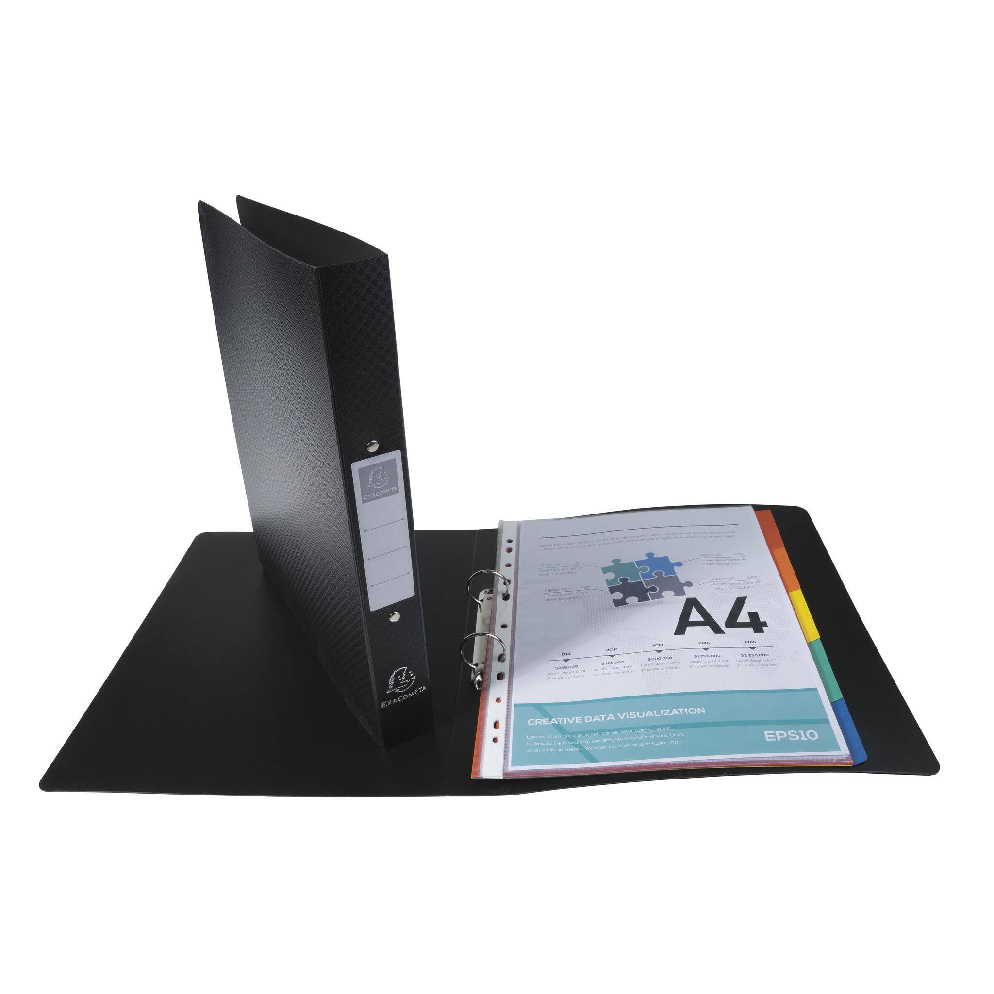 Exacompta 10x Ringbuch PP 1000µ 2Ring Rücken 40mm A4 Überbreite Schwarz 54391E