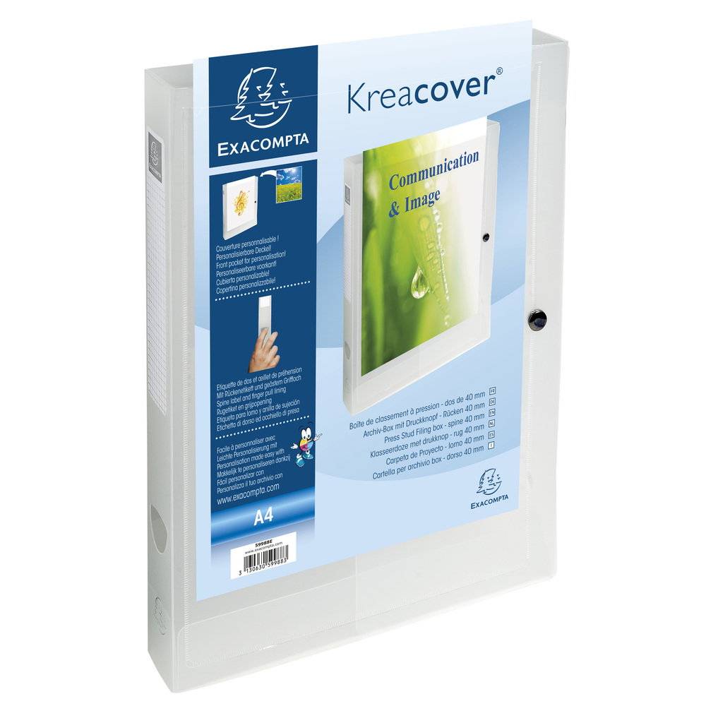Exacompta 5x Archivbox + Knopf PP 700µ, Rücken 40mm, A4, Transparent, 59988E
