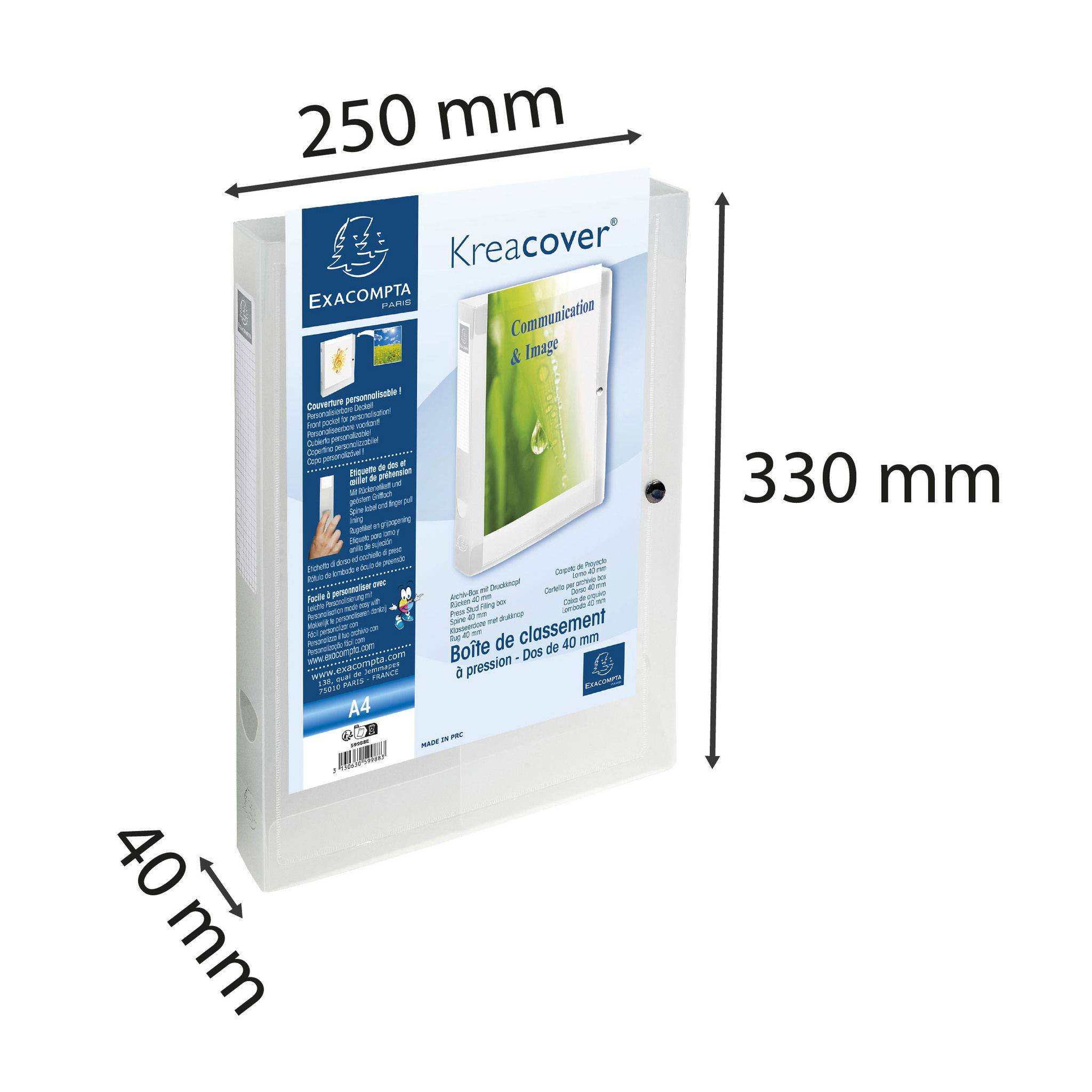 Exacompta 5x Archivbox + Knopf PP 700µ, Rücken 40mm, A4, Transparent, 59988E