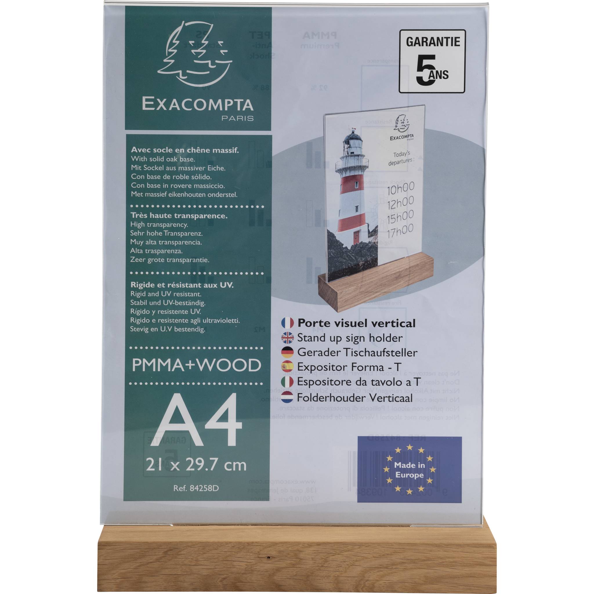 Exacompta 10x Tischaufsteller mit Holzsockel A4 Hochformat - Kristall - 84258D