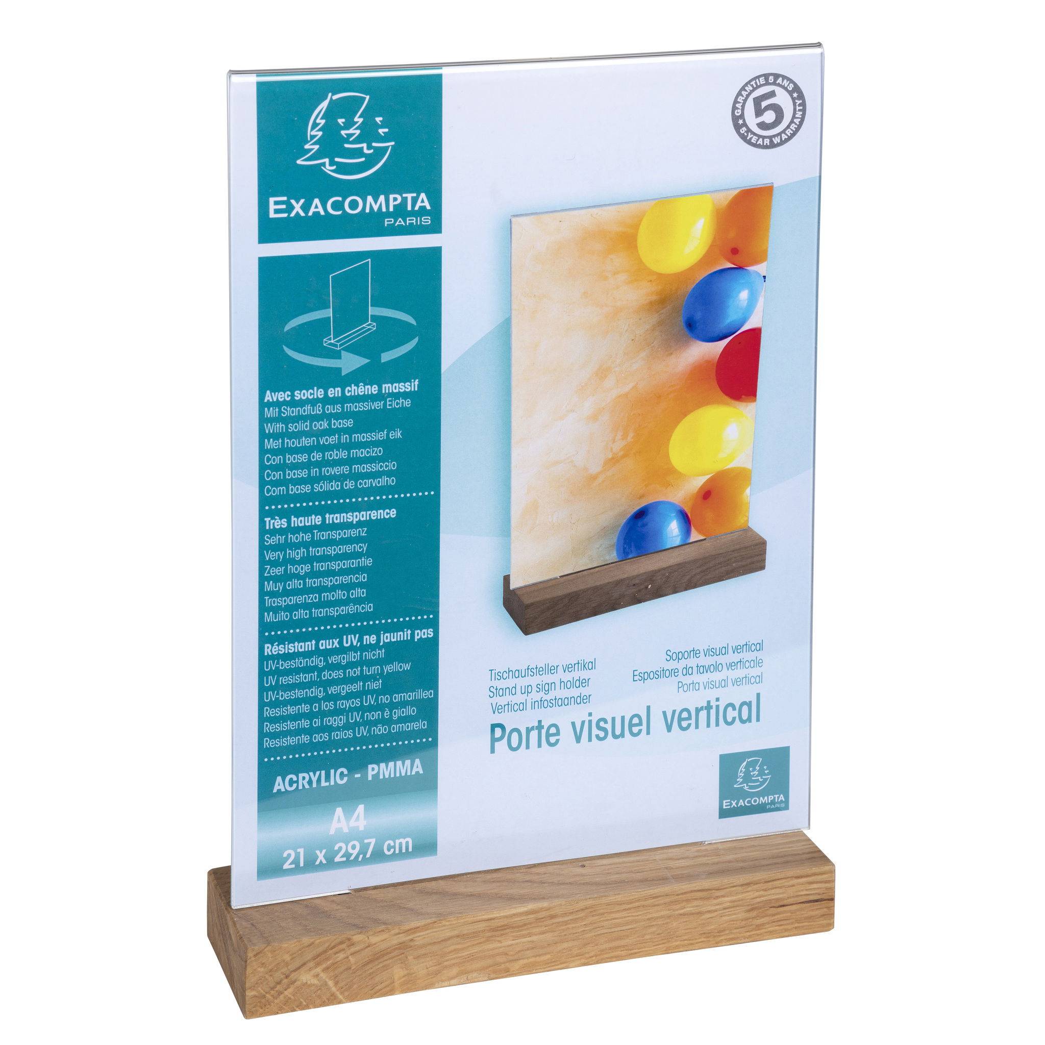 Exacompta 10x Tischaufsteller mit Holzsockel A4 Hochformat - Kristall - 84258D