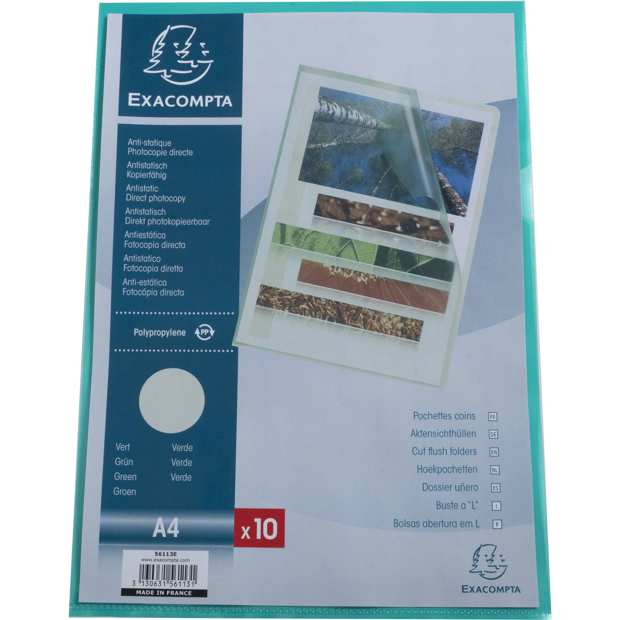 Exacompta 10x Pack 10 Aktensichthüllen genarbtem PP 120µ, A4, Grün, 56113E