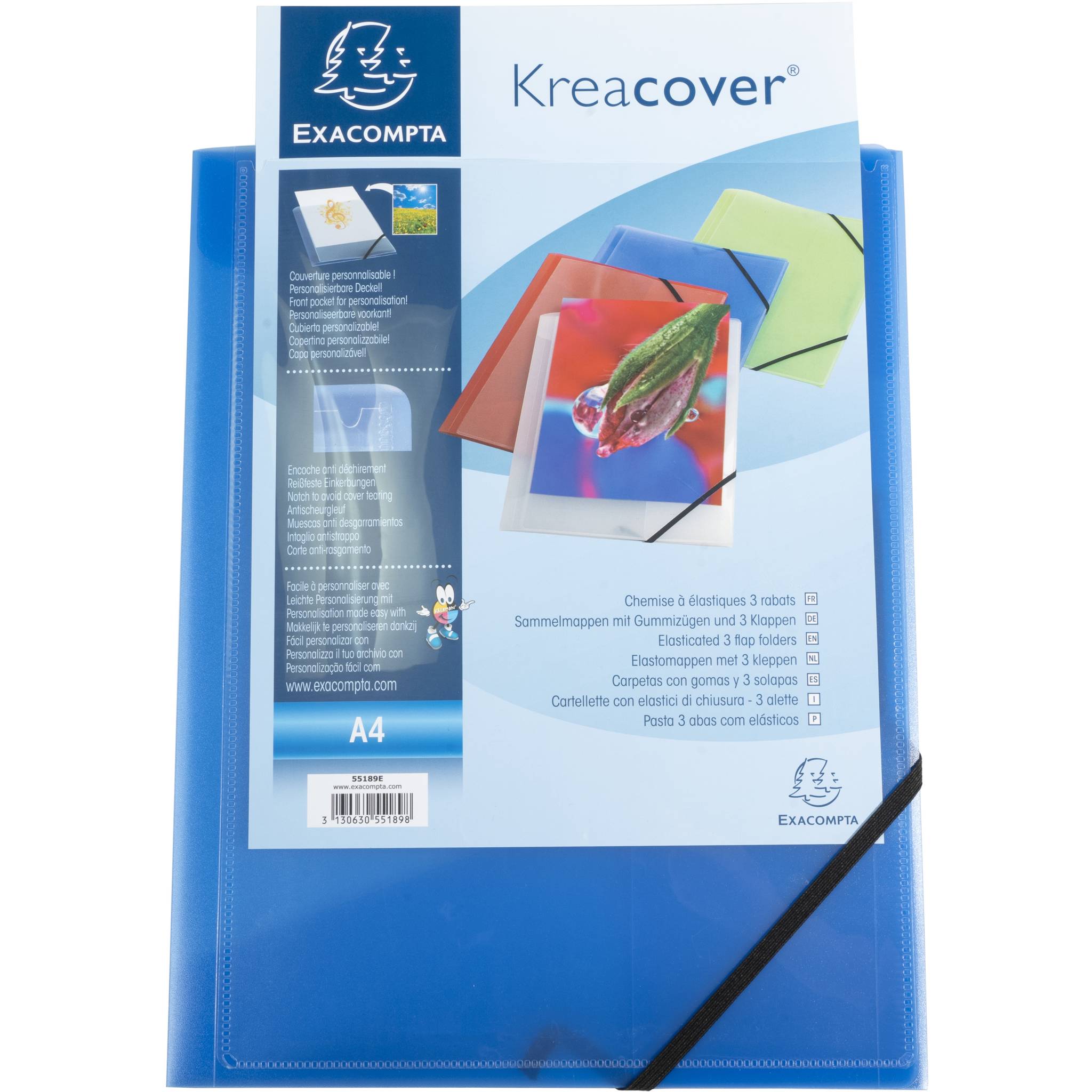 Exacompta 25x Sammelmappe A4 PP 3 Klappen + Gummizug violett Blau 55182E