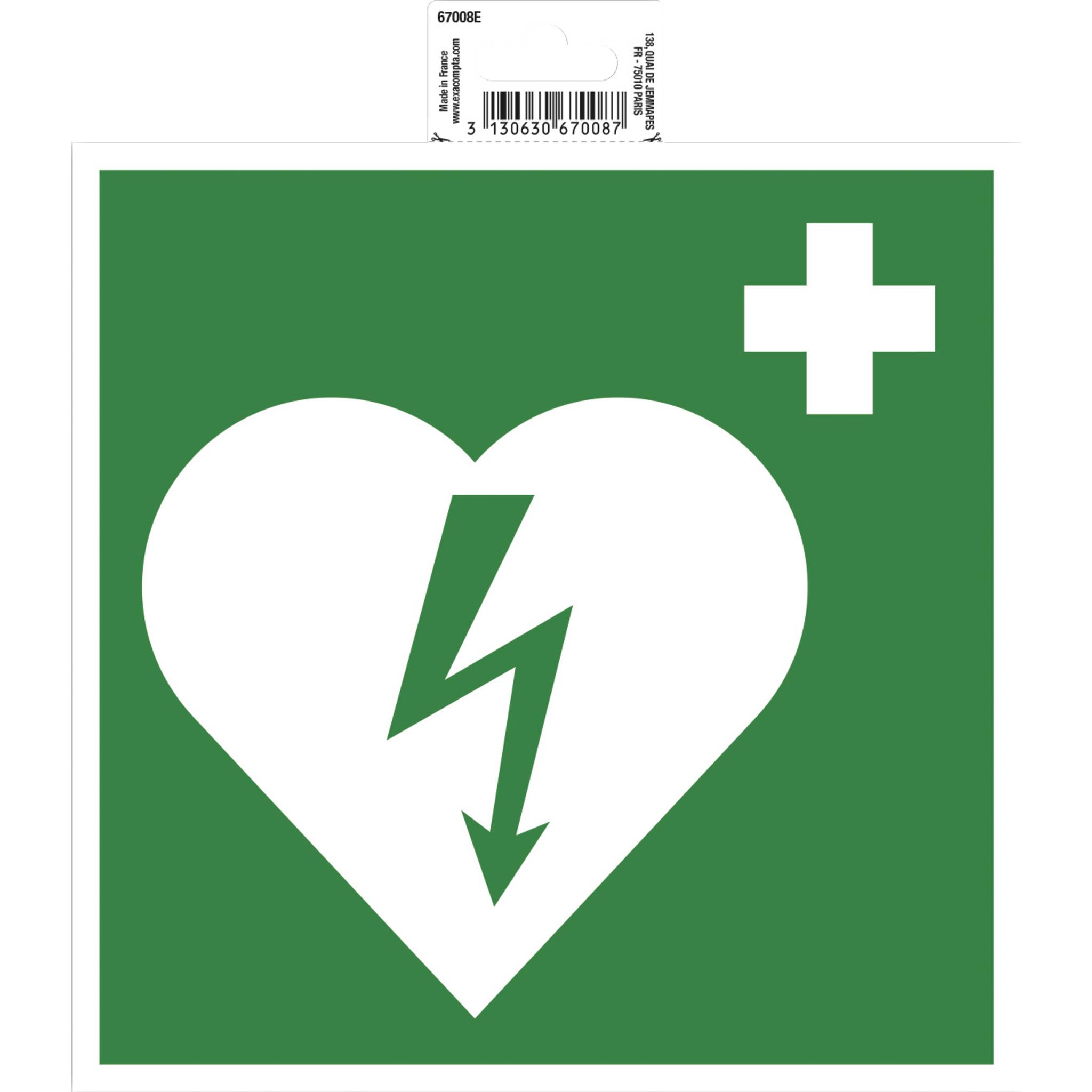 Exacompta Hinweisschild Defibrillator PVC selbstklebend 20x20 cm Grün 67008E