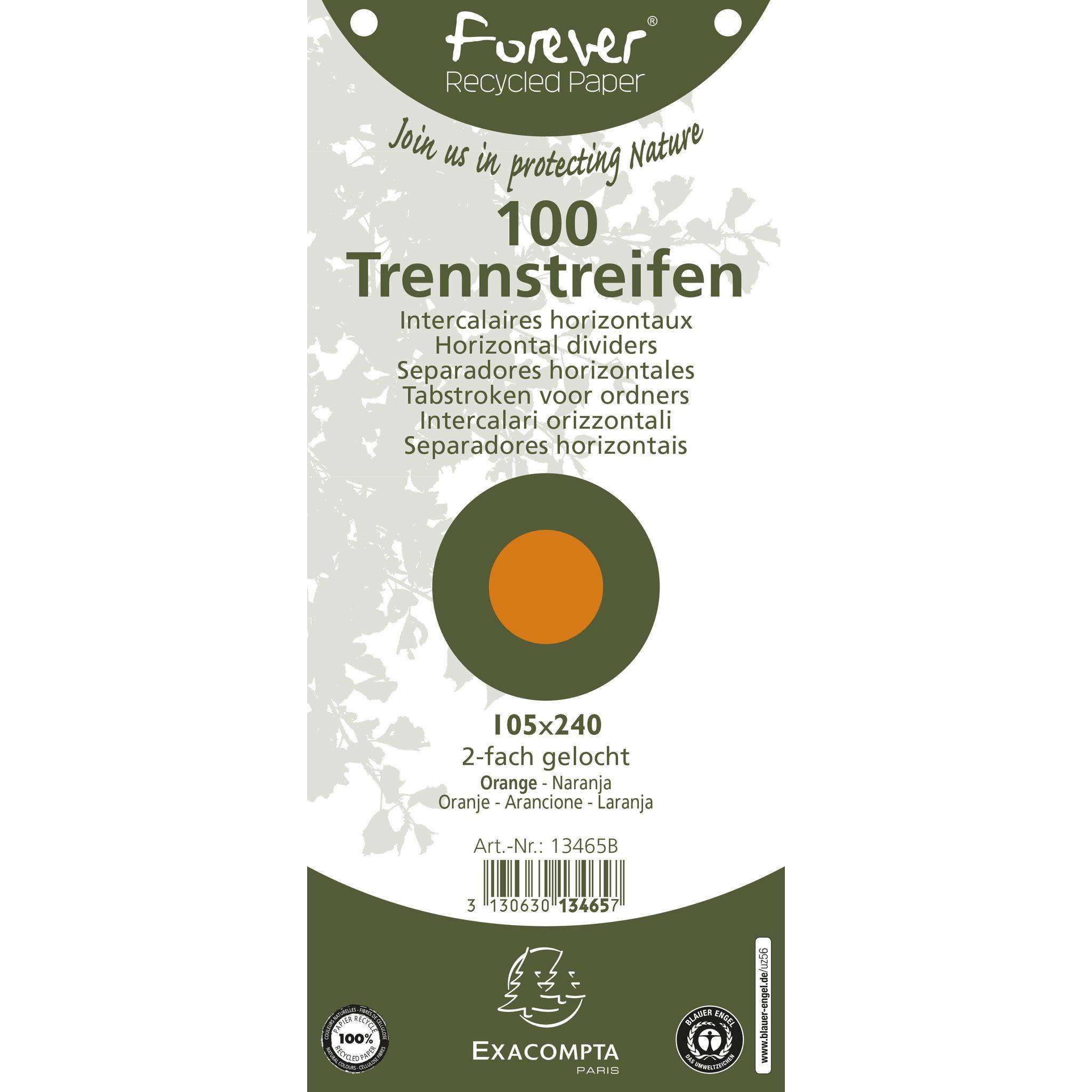 Exacompta 12x 100 Trennstreifen 2-fach gelocht RC Kart 105x240mm Orange 13465B