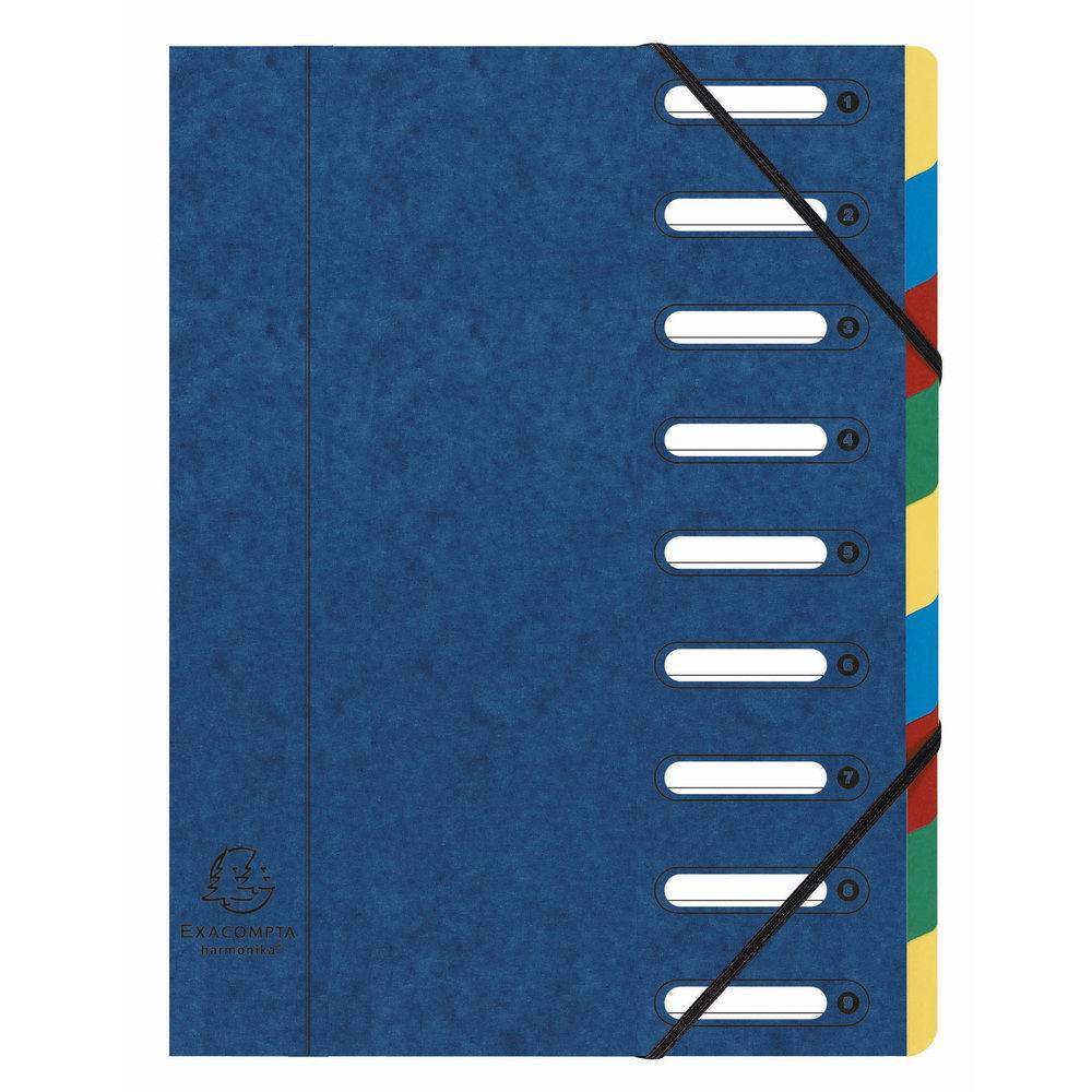 Exacompta 6x Ordnungsmappe HARMONIKA Gummizug Karton 9 Fächer A4 sortiert 5309E