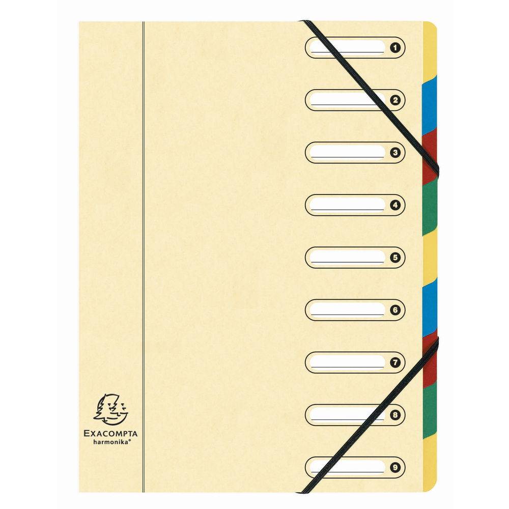 Exacompta 6x Ordnungsmappe HARMONIKA Gummizug Karton 9 Fächer A4 sortiert 5309E