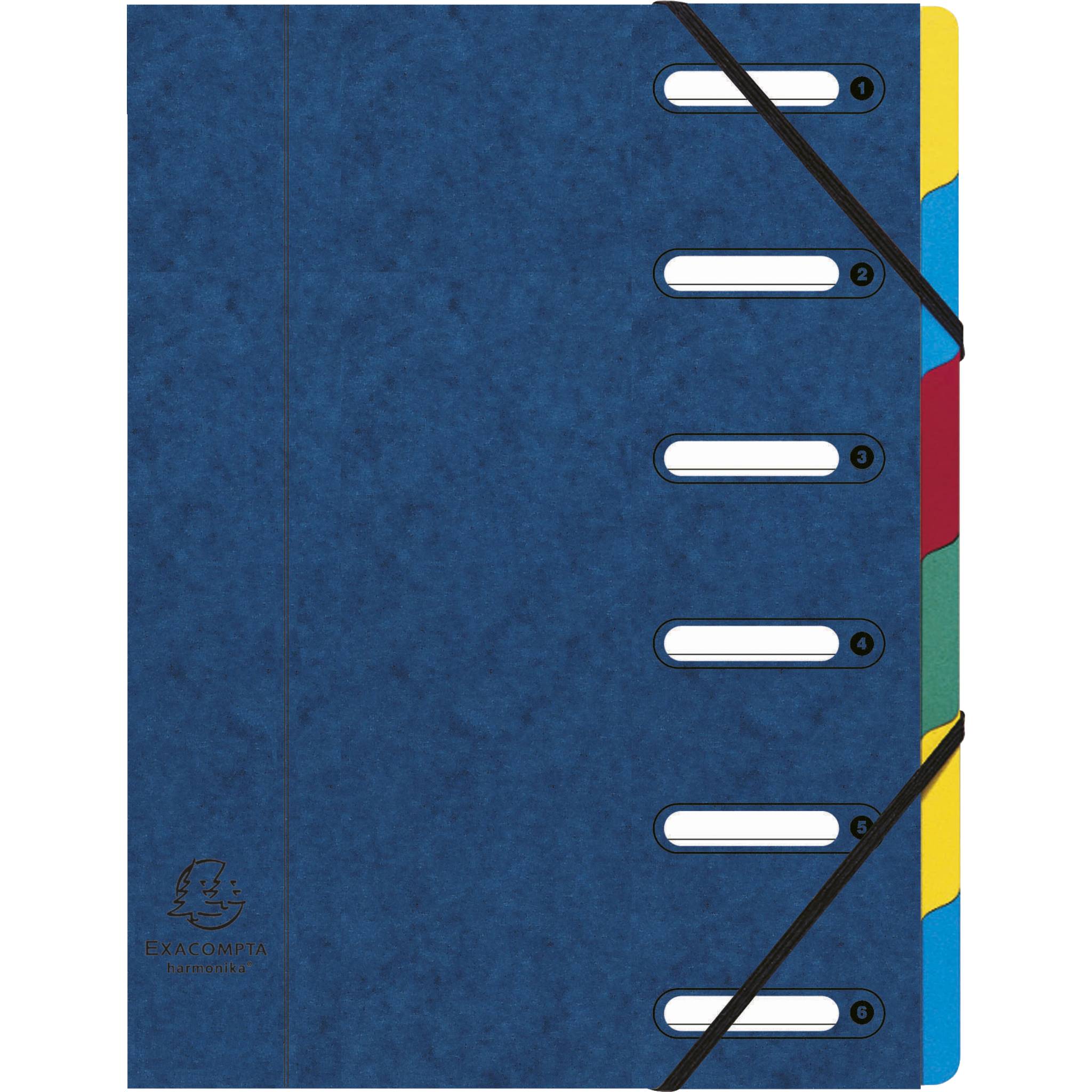 Exacompta 8x Ordnungsmappe HARMONIKA Gummizug Karton 6 Fächer A4 Blau 55062E