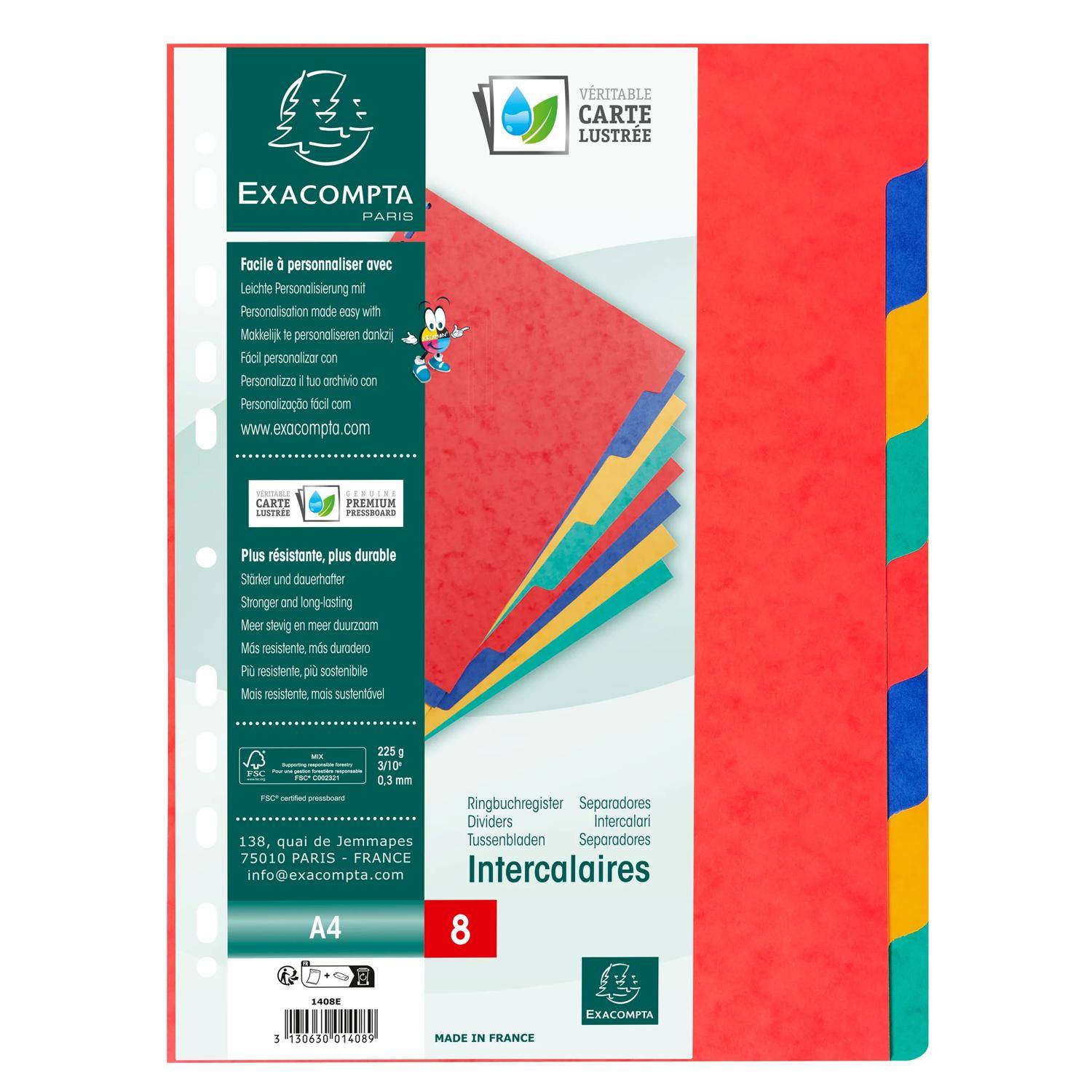 Exacompta 25x Register A4, Colorspan-Karton 225g, 8 Taben - 1408E