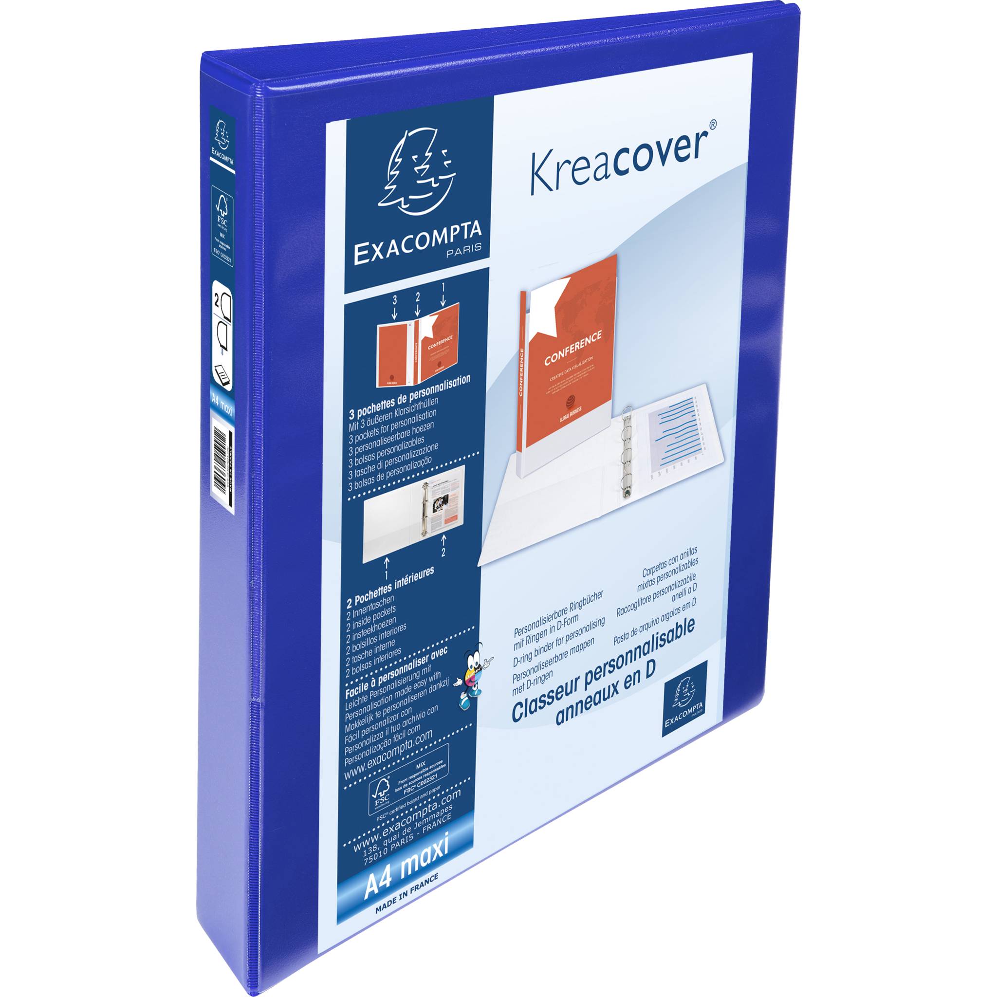 Exacompta 10x Ringbuch PP 2Ring 25mm in D-Form Rücken 47mm A4 Maxi Blau 51826BE