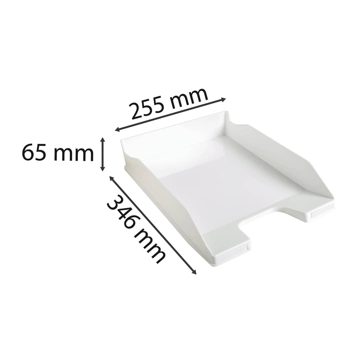 Diagramm der weißen Papierbehälter- oder Box-Einsatzform mit Abmessungen von 255 mm Breite, 346 mm Länge und 65 mm Höhe.