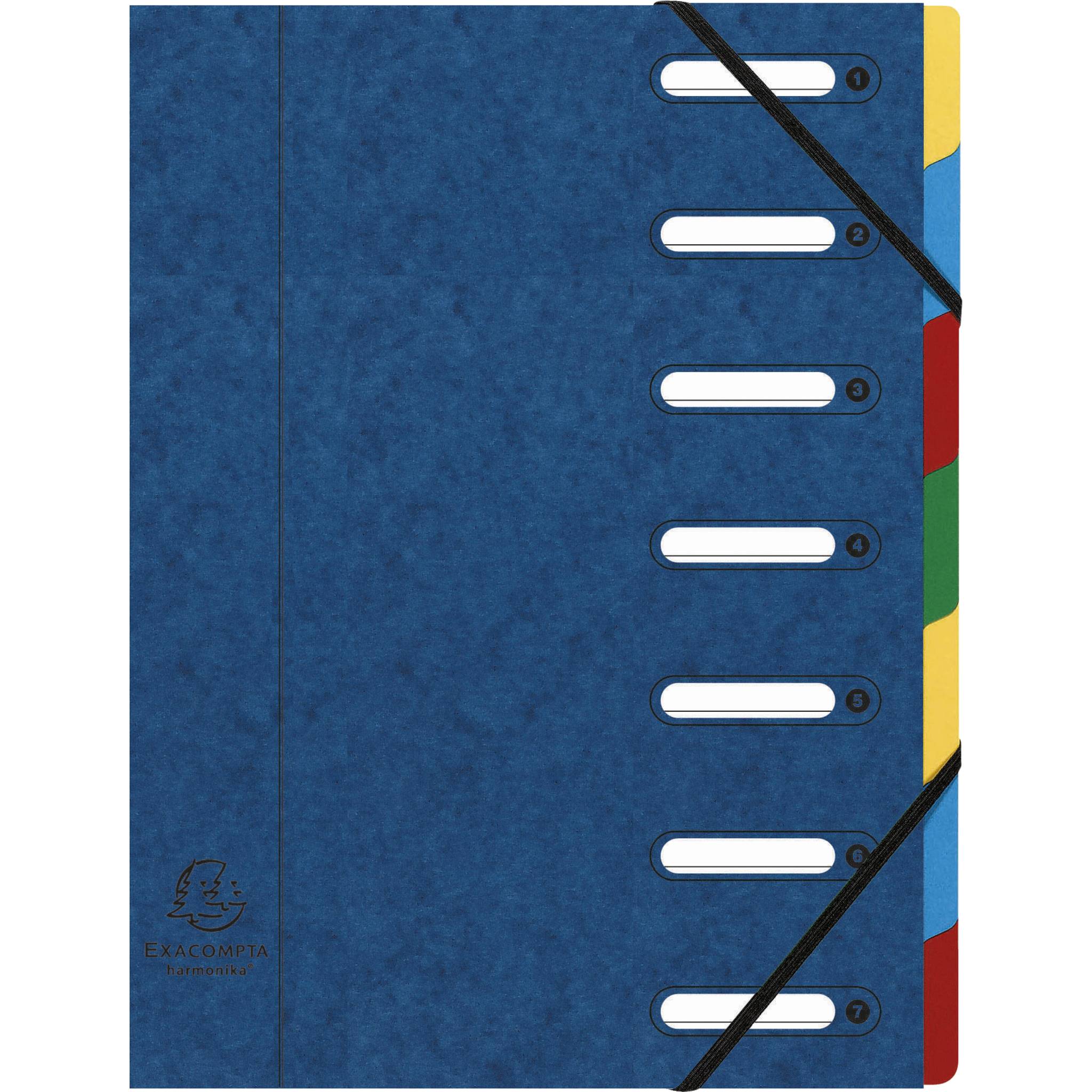 Exacompta 8x Ordnungsmappe HARMONIKA Gummizug Karton 7 Fächer A4 Blau 55072E
