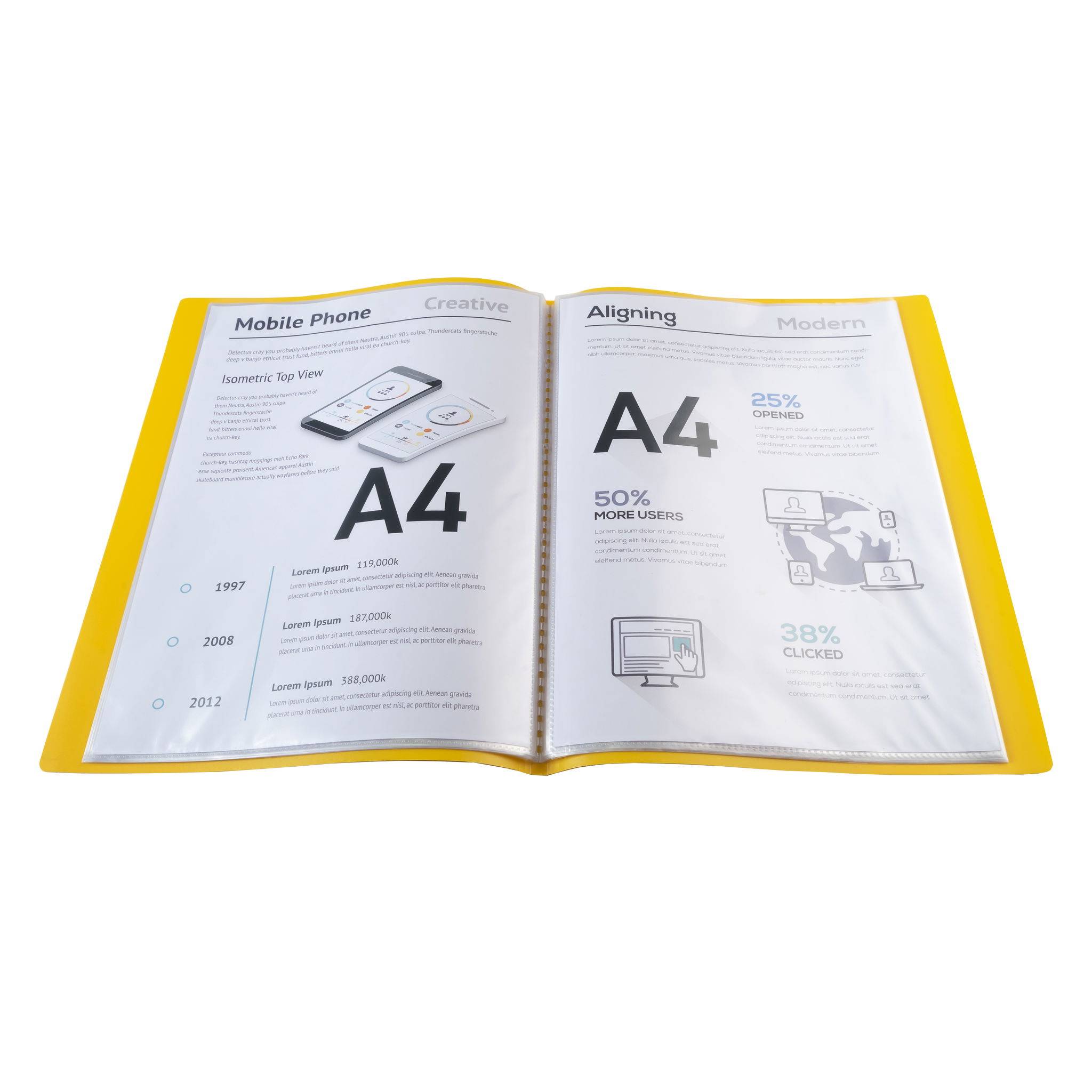 Exacompta 25x Sichtmappe A4 flexiblem Polypropylen, opak, 10 Hüllen, Gelb, 8519E
