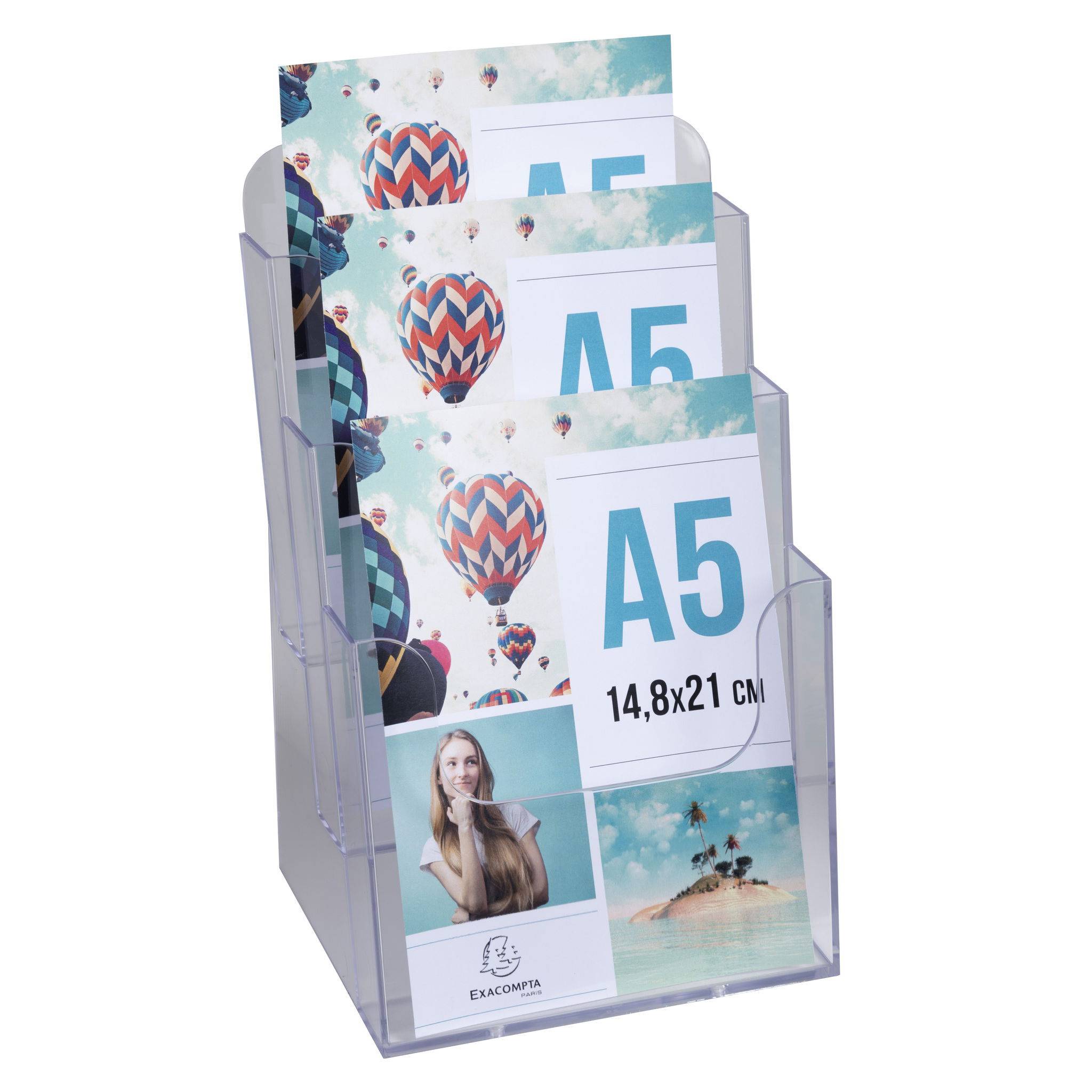 Exacompta 4x Tischprospekthalter mit 3 Fächern A5, Exacryl - Kristall - 75158D