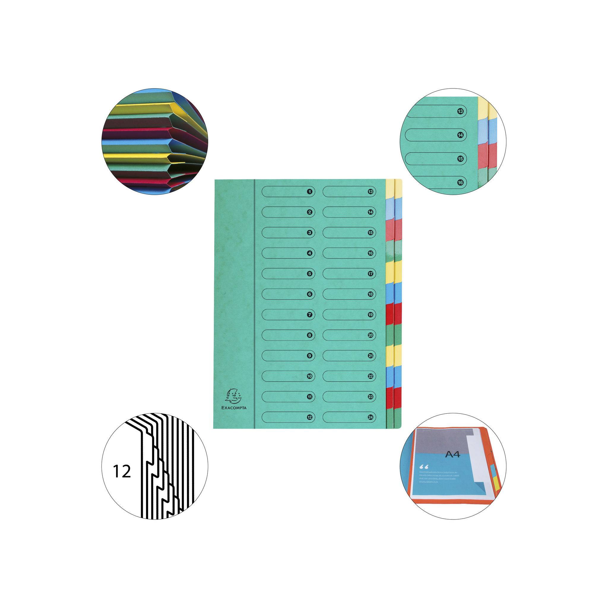 Exacompta 4x Dehnbare Ordnungsmappe Harmonika-Rücken 24 Fächer A4 Grün 5124E