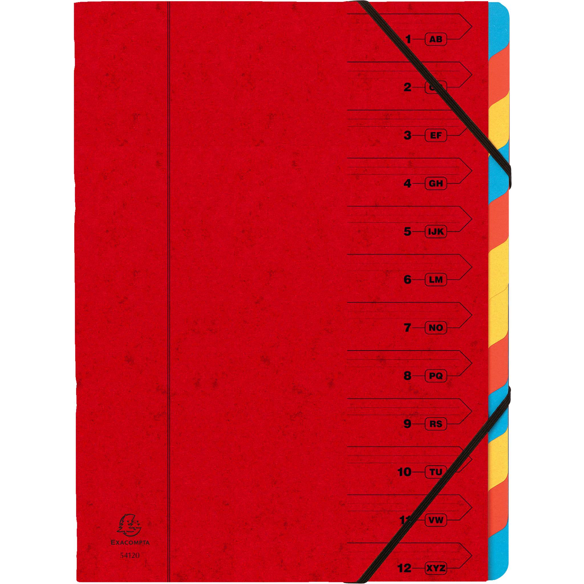 Exacompta 8x Ordnungsmappe Karton 355g/m2 + Gummizug 12 Fächer A4 Rot 54125E