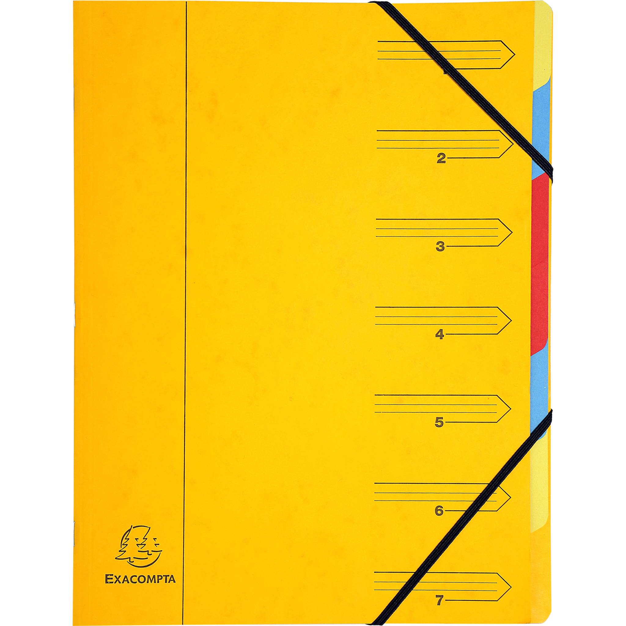 Exacompta 12x Ordnungsmappe Karton 355g/m2 + Gummizug 7 Fächern A4 Gelb 54079E