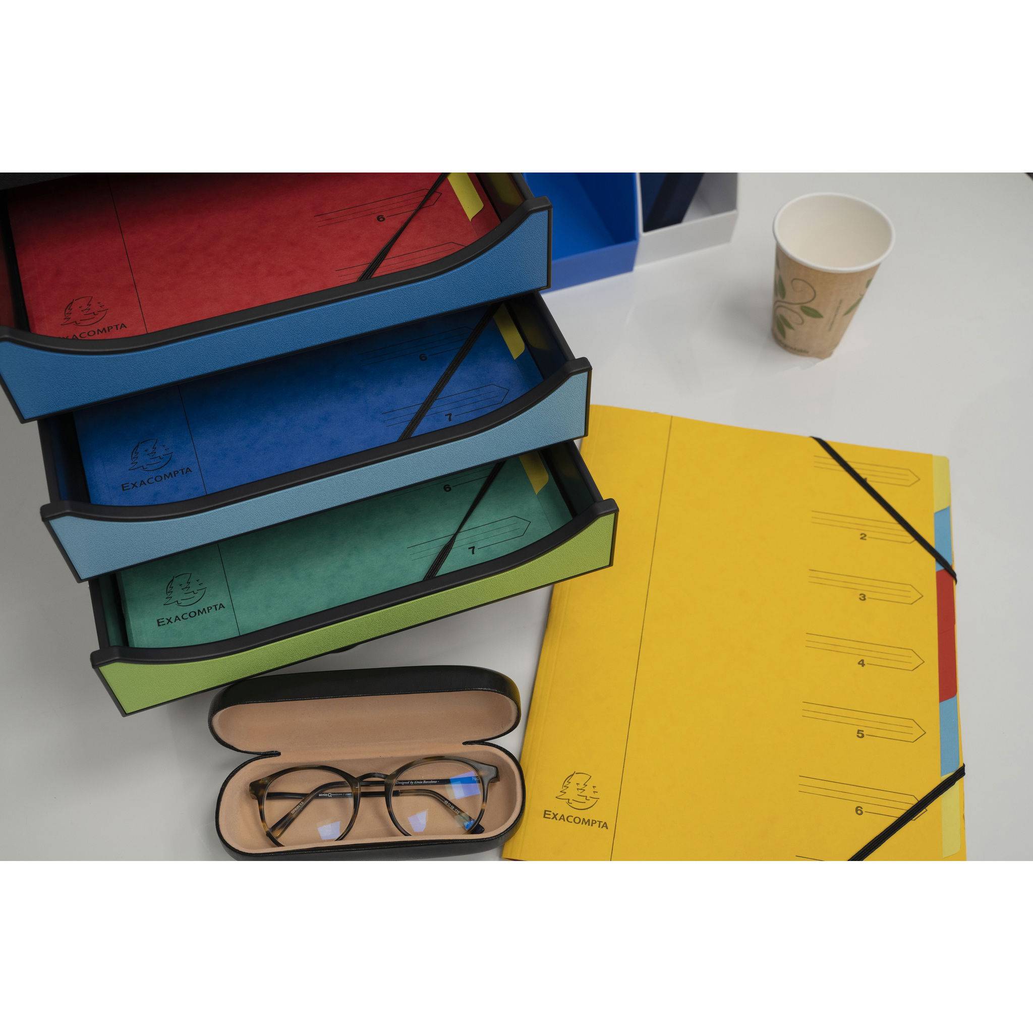 Exacompta 12x Ordnungsmappe Karton 355g/m2 + Gummizug 7 Fächern A4 Gelb 54079E