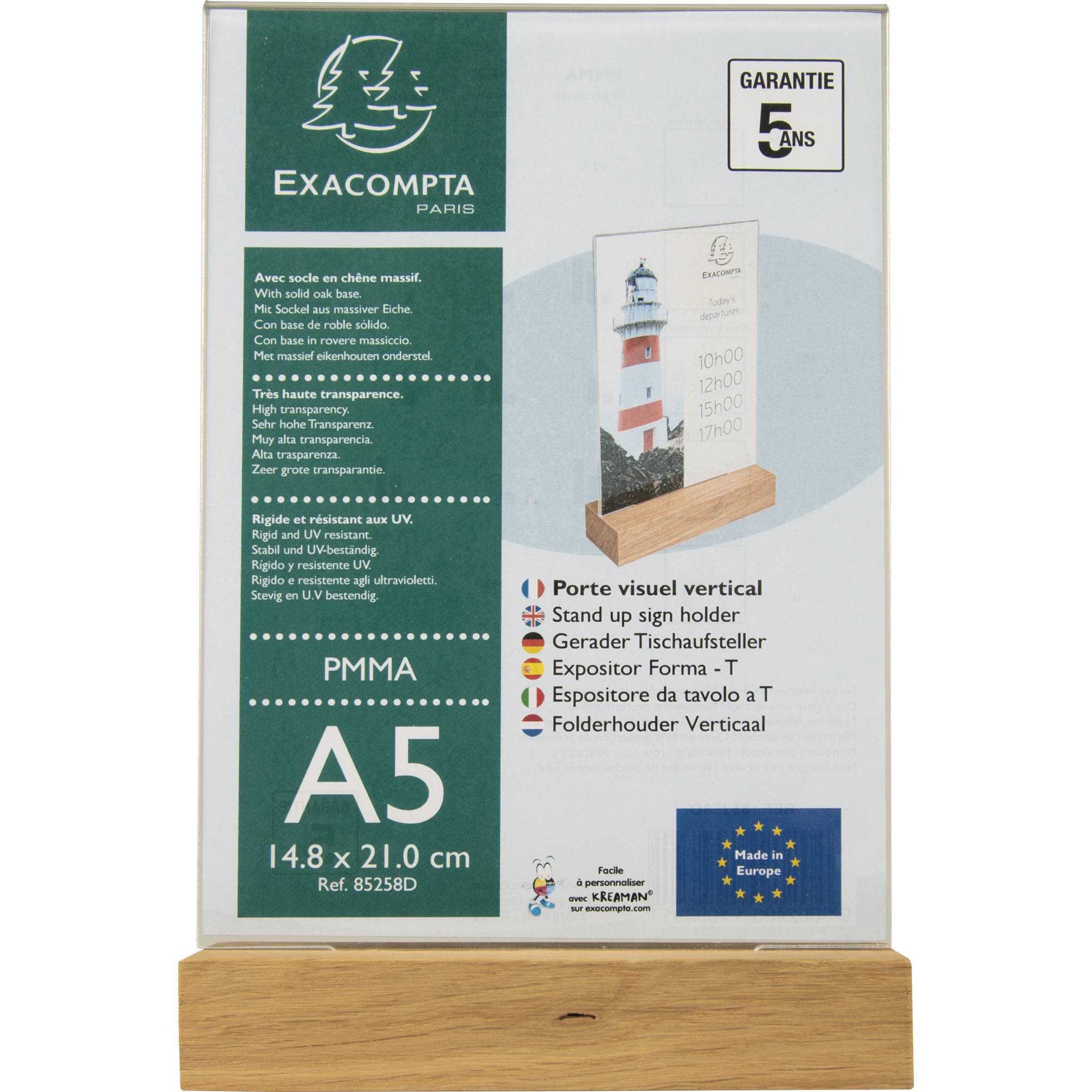 Exacompta 10x Tischaufsteller mit Holzsockel A5 Hochformat - Kristall - 85258D