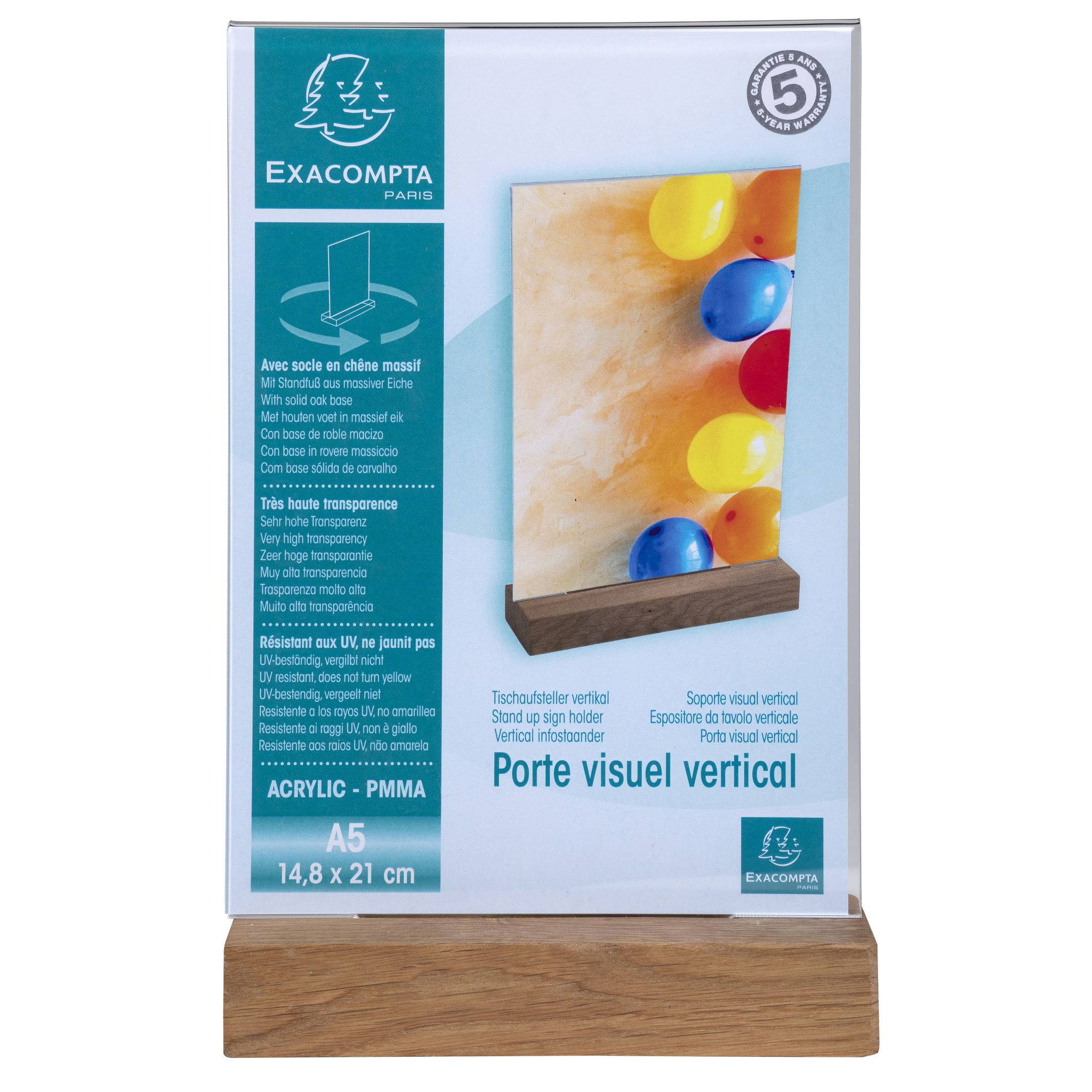 Exacompta 10x Tischaufsteller mit Holzsockel A5 Hochformat - Kristall - 85258D