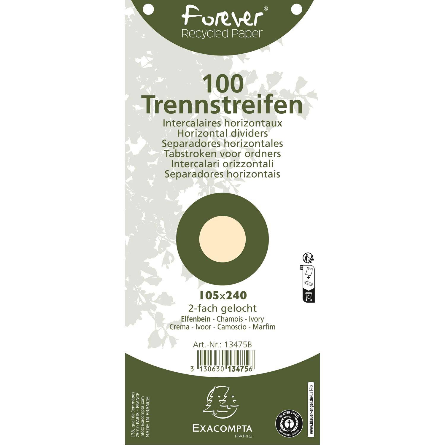 Paket aus Forever Recycled Paper Registern, 100 Blätter, 105 x 240 mm, 2-Blatt-Gewicht, Farbe Wildleder.