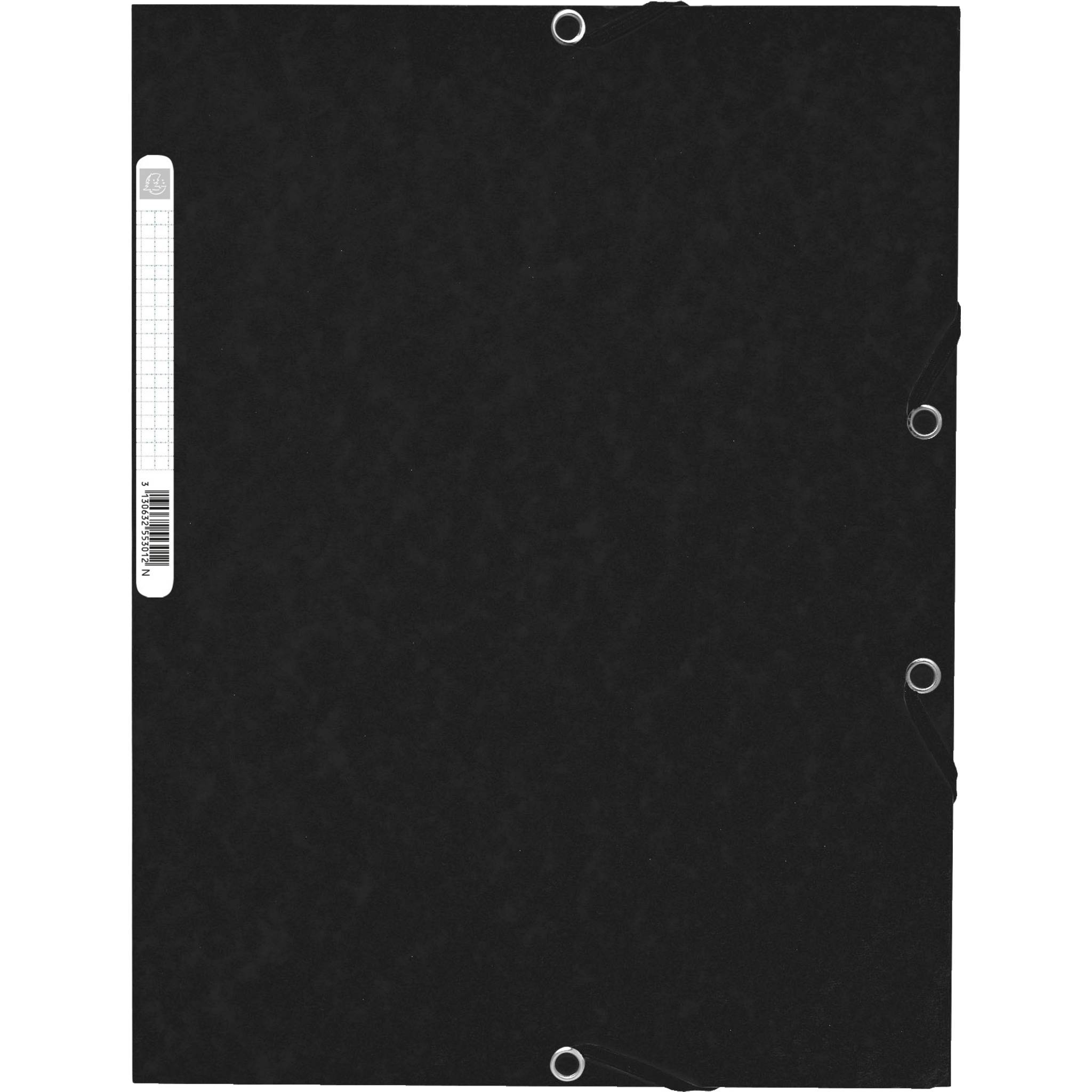 Exacompta 50x Sammelmappe + Gummizug 3 Klappen Karton 355g/qm A4 Schwarz 55301E