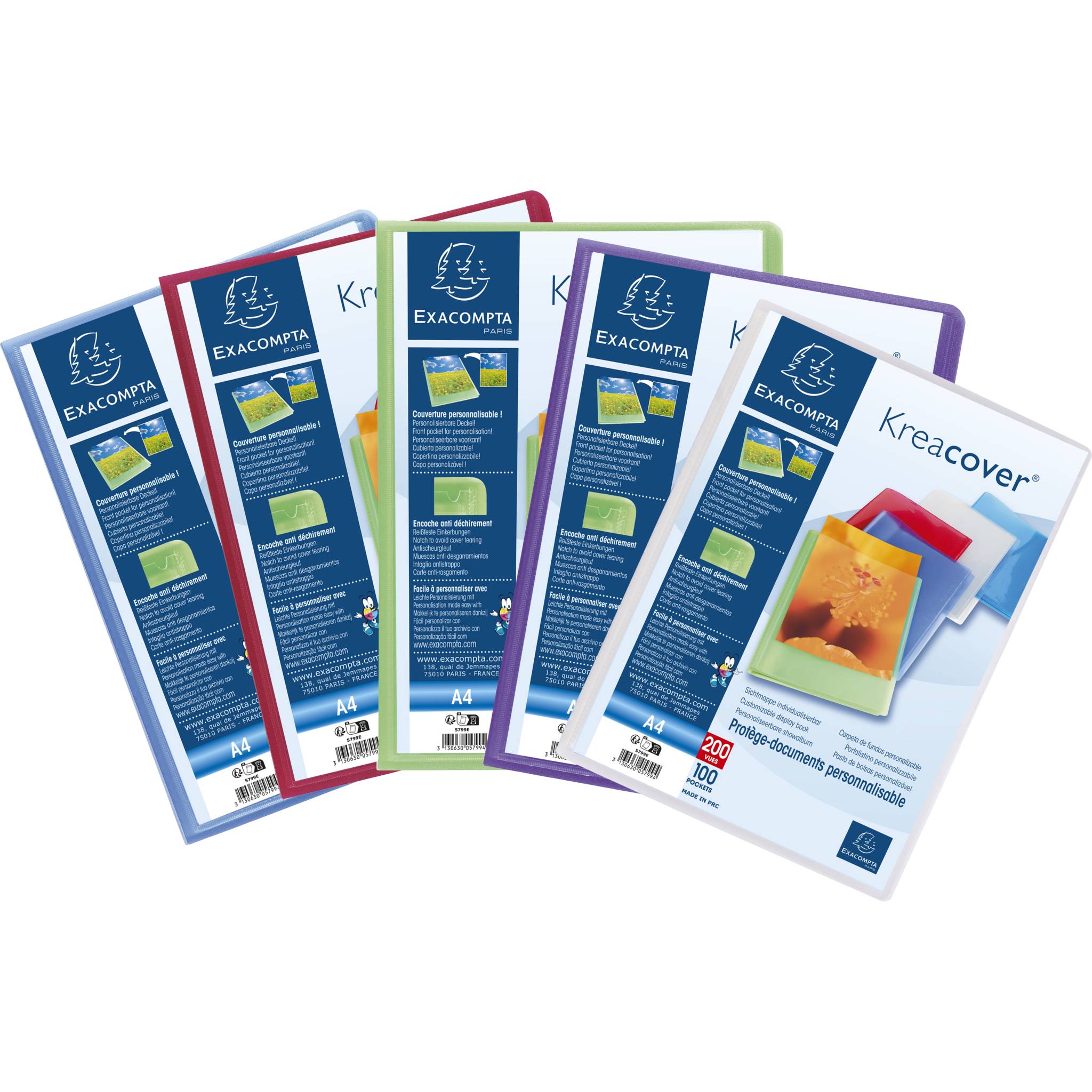 Exacompta 8x Sichtmappe PP 500µ + 100 Hüllen Kreacover , A4, sortiert, 5799E