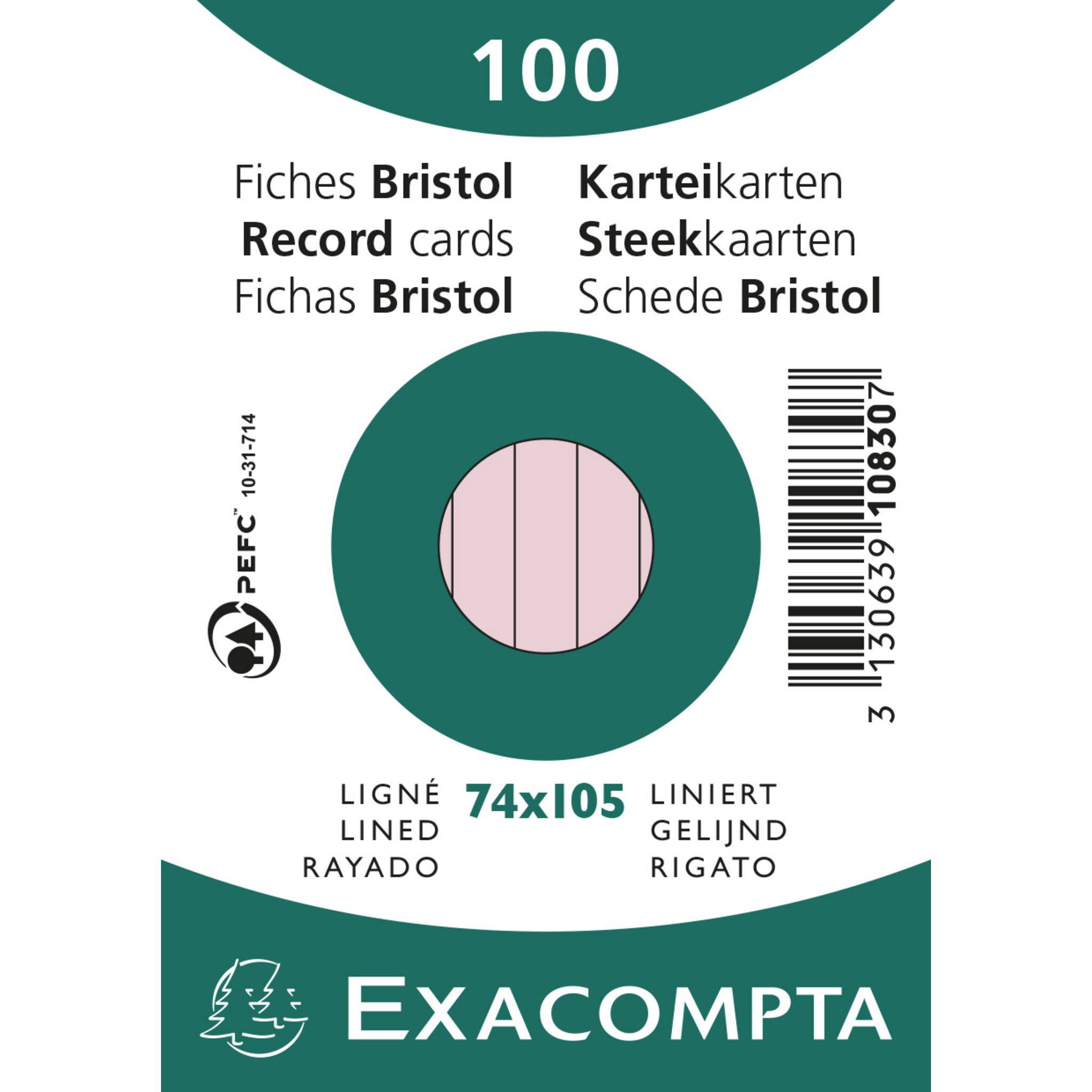 Exacompta 40x Karteikarten A7 liniert, 100 Stück eingeschweißt - Rosa - 10830SE