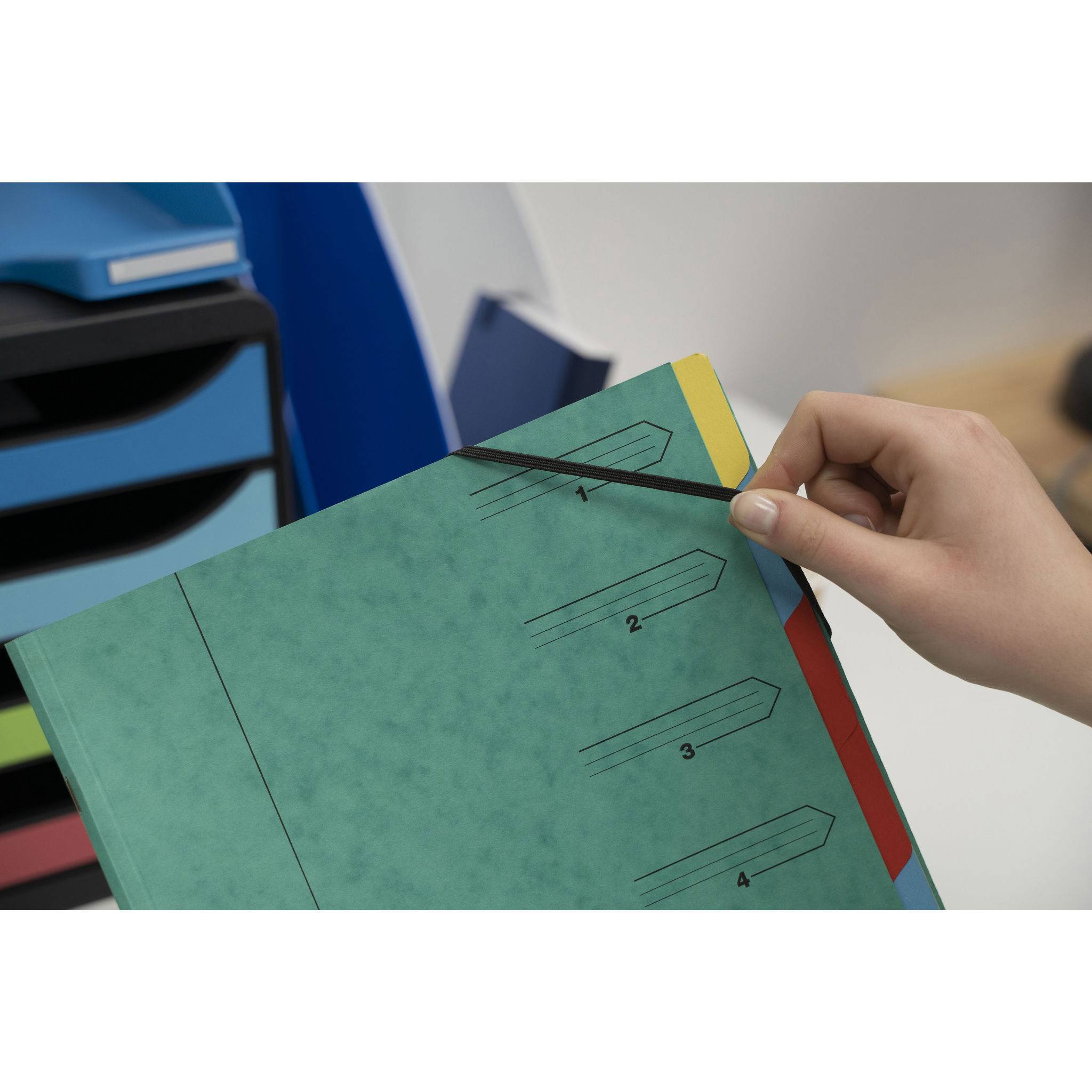 Exacompta 8x Ordnungsmappe Karton 355g/m2 + Gummizug 12 Fächer A4 Blau 54122E