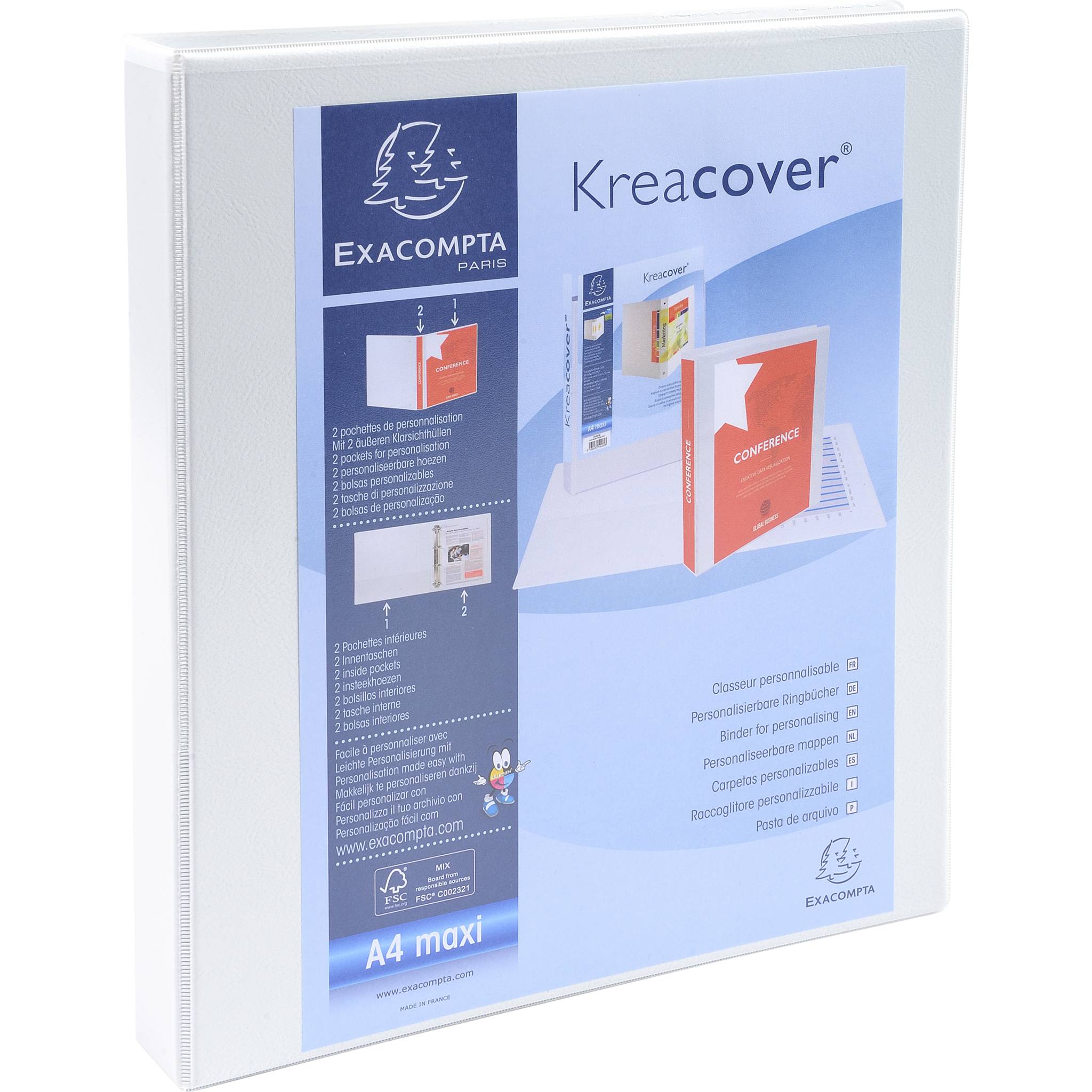 Exacompta 10x Ringhefter PP 19mm 2Ring 16mm D Rücken 38mm A4 Maxi Weiß 54940E