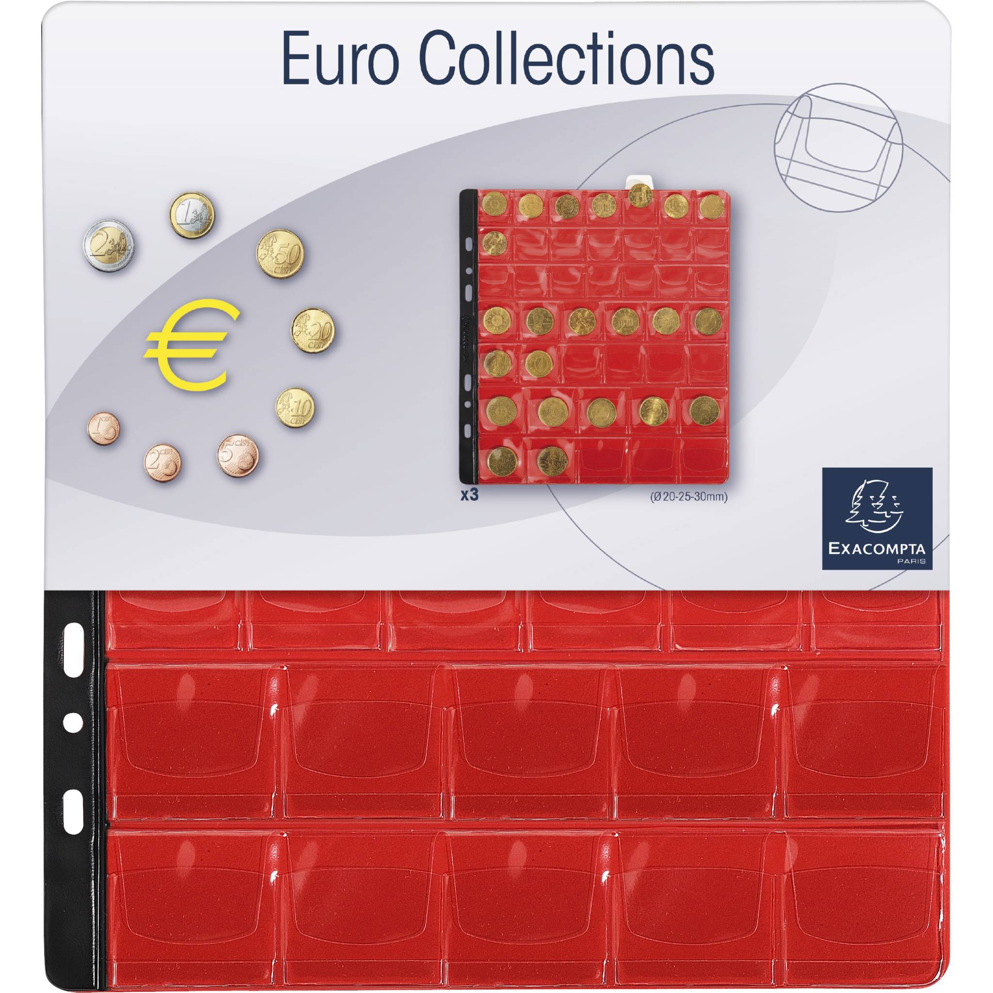 Exacompta 5x 3 Stück Münzenhüllen 43 Fächern Ø20 25 30mm 24 5x25cm 96006E