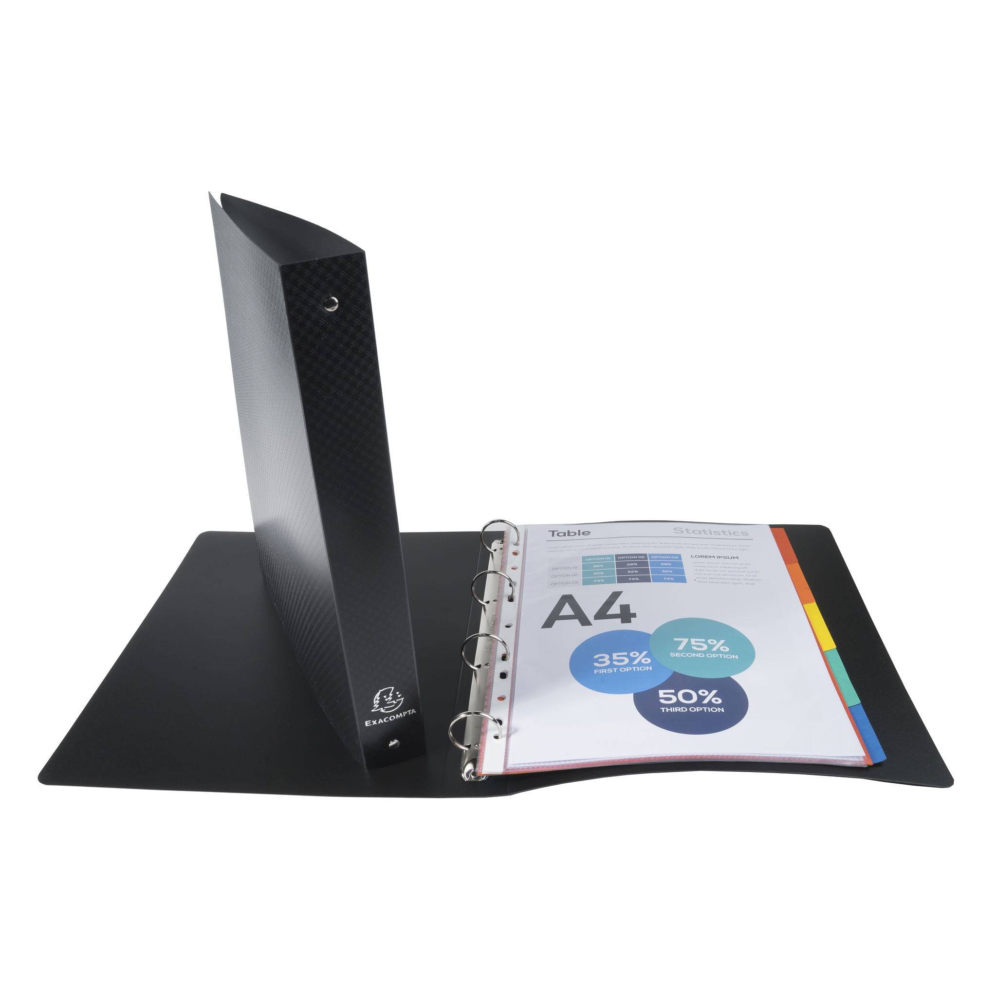 Exacompta 20x Ringbuch PP 700µ 4 Ring Rücken 40mm A4 Überbreite Schwarz 512801E