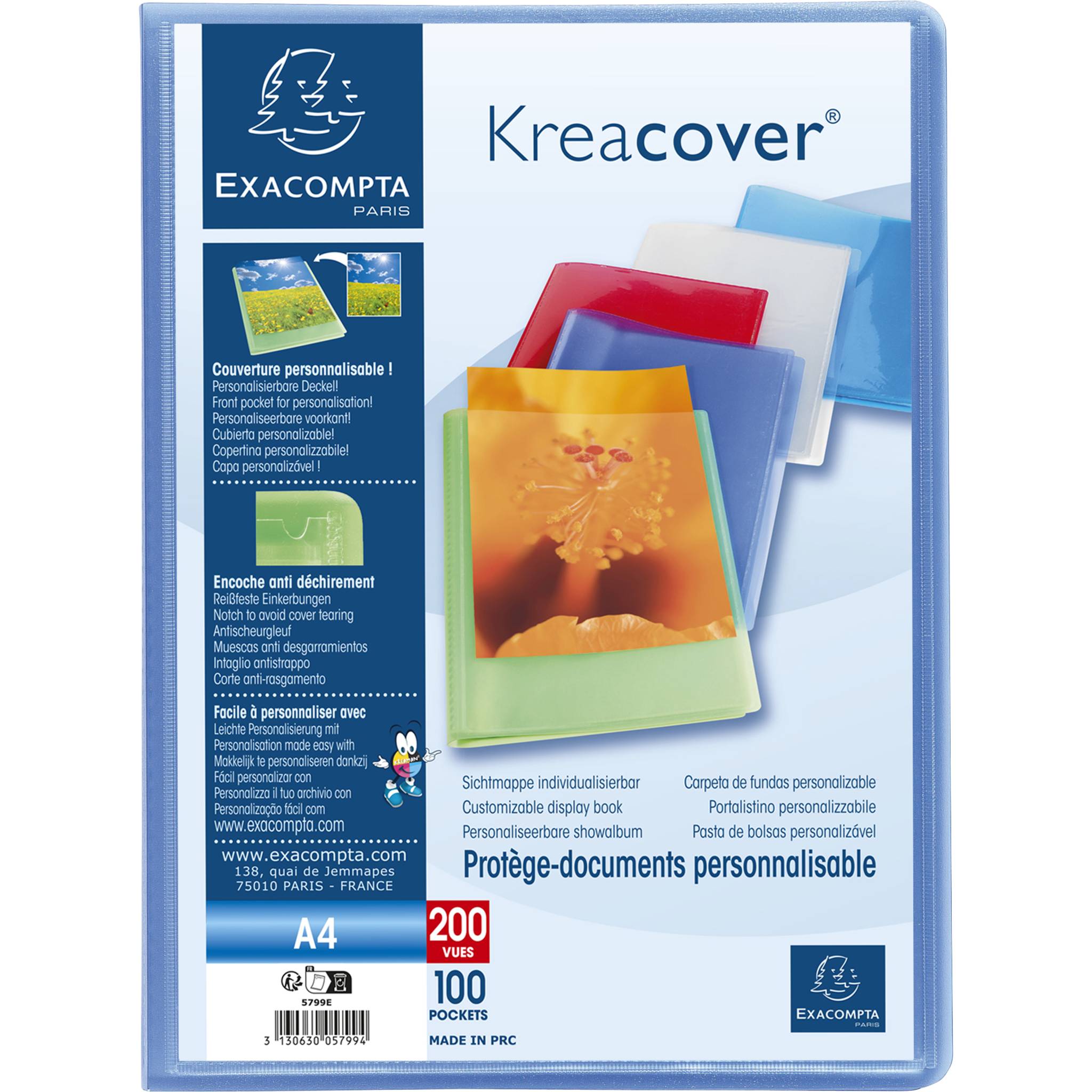 Exacompta 20x Sichtmappe PP 500µ + 20 Hüllen Kreacover , A4, Blau, 5722E