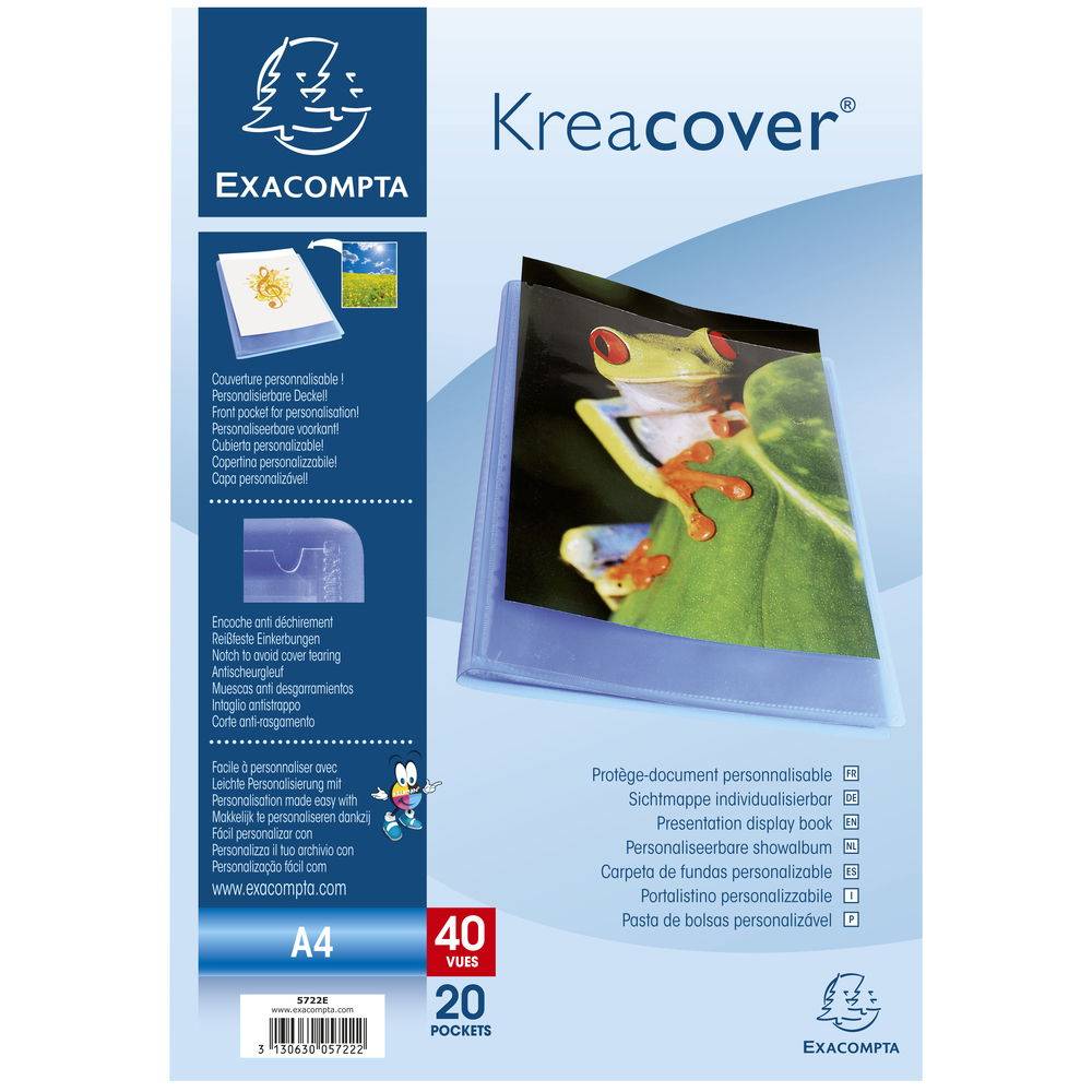 Exacompta 20x Sichtmappe PP 500µ + 20 Hüllen Kreacover , A4, Blau, 5722E