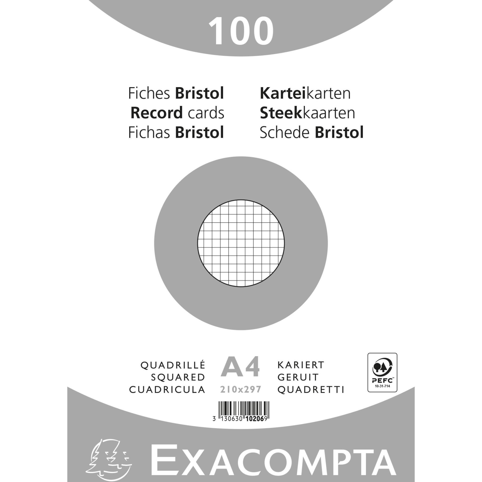 Exacompta 10x Karteikarten A4 kariert, 100 Stück eingeschweißt - Weiß - 10206E