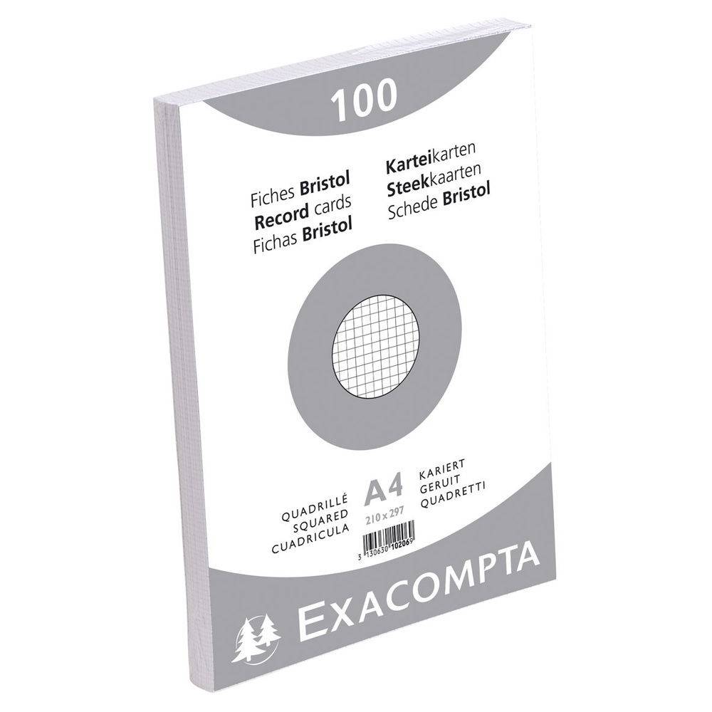 Exacompta 10x Karteikarten A4 kariert, 100 Stück eingeschweißt - Weiß - 10206E