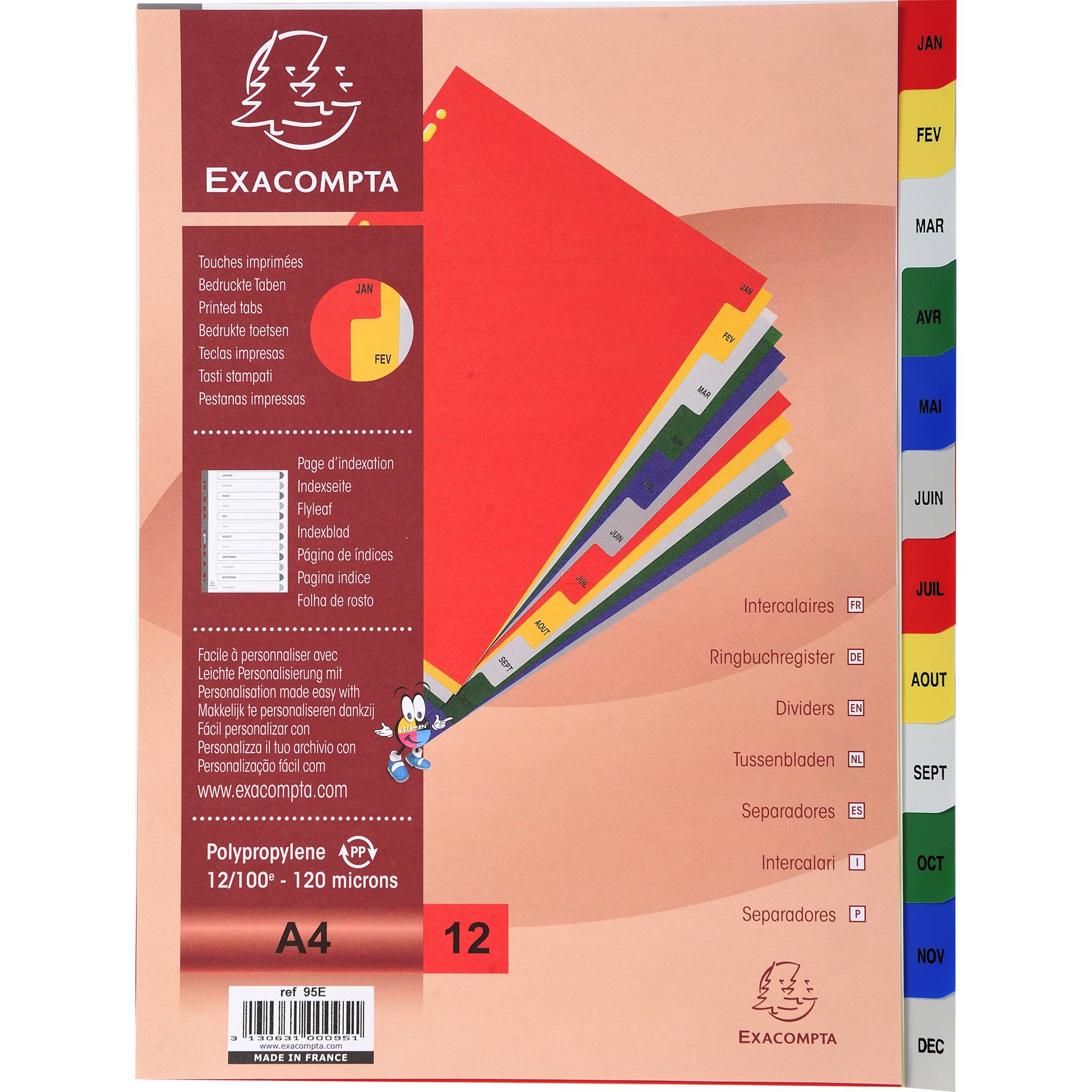 Exacompta 20x Register für Ordner Ringbücher PP 12 Pos Taben Jan.-Dez. A4 95E