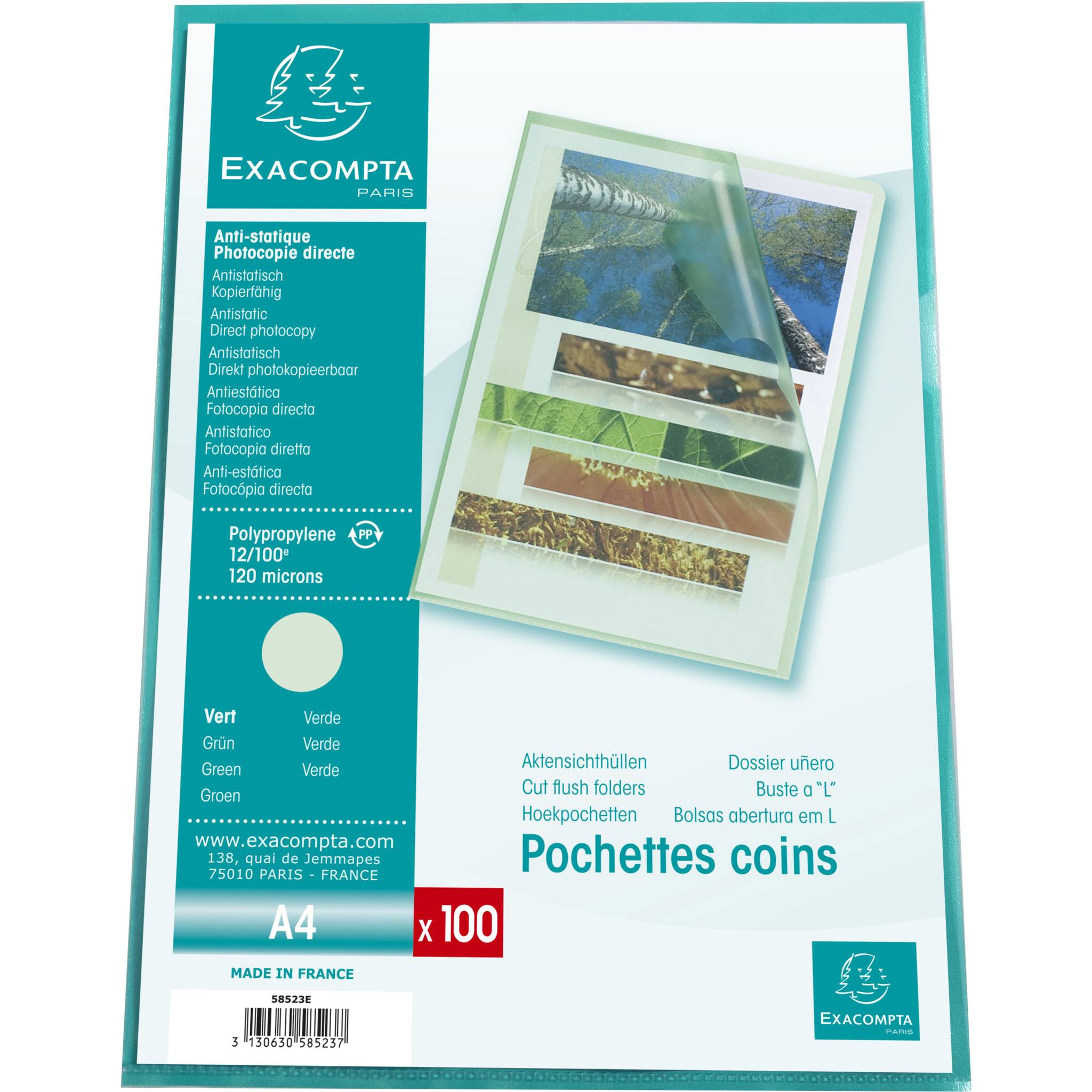 Exacompta 10x Pack 100 Aktenhüllen PP genarbt 1,2mm - A4 - Grün - 58523E