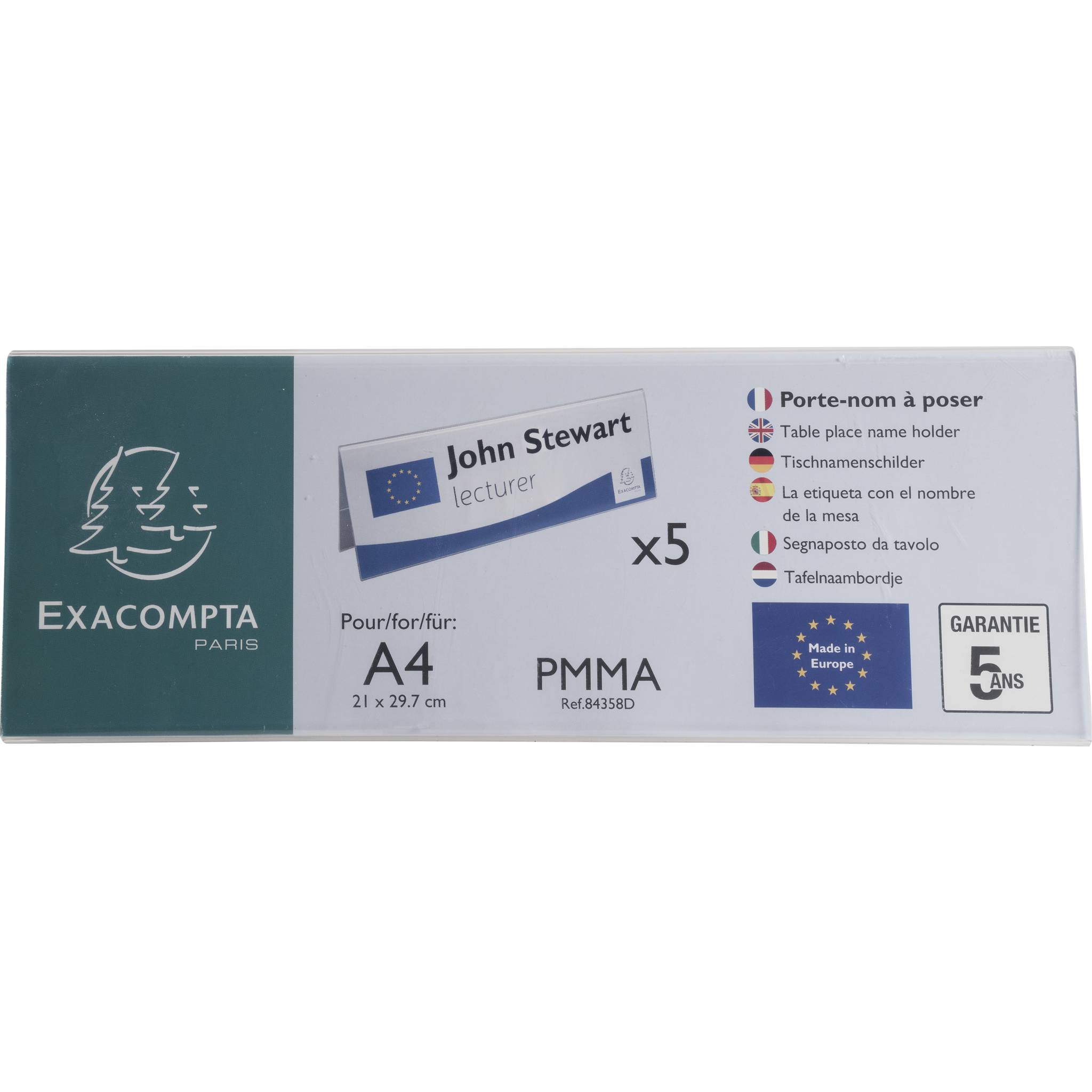Exacompta 10x Set 10 Namensschildern A4 beidseitig horizontal PMMA 84358D