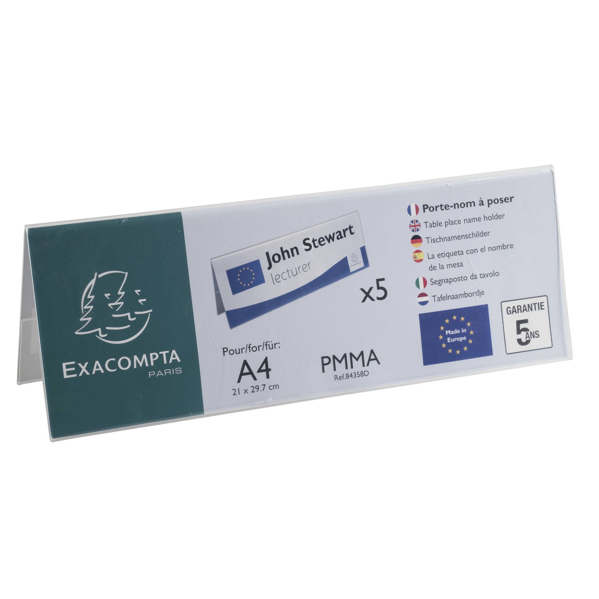 Exacompta 10x Set 10 Namensschildern A4 beidseitig horizontal PMMA 84358D