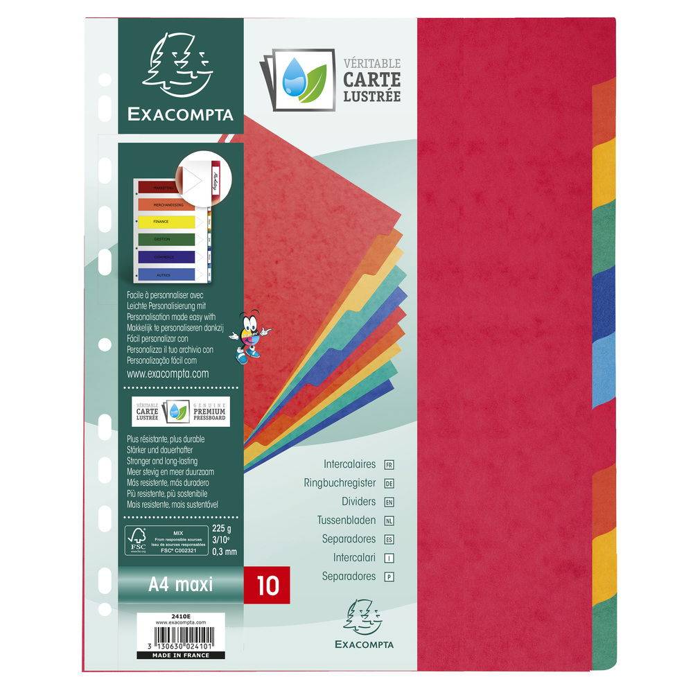 Exacompta 10x Register A4 Maxi, Colorspan-Karton 225g, 10 Taben - 2410E